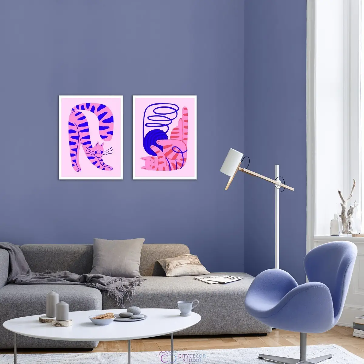 Набор дизайнерских постеров Citydecor Котик арт. 8 (2 постера размером 30x40 см без рам)
