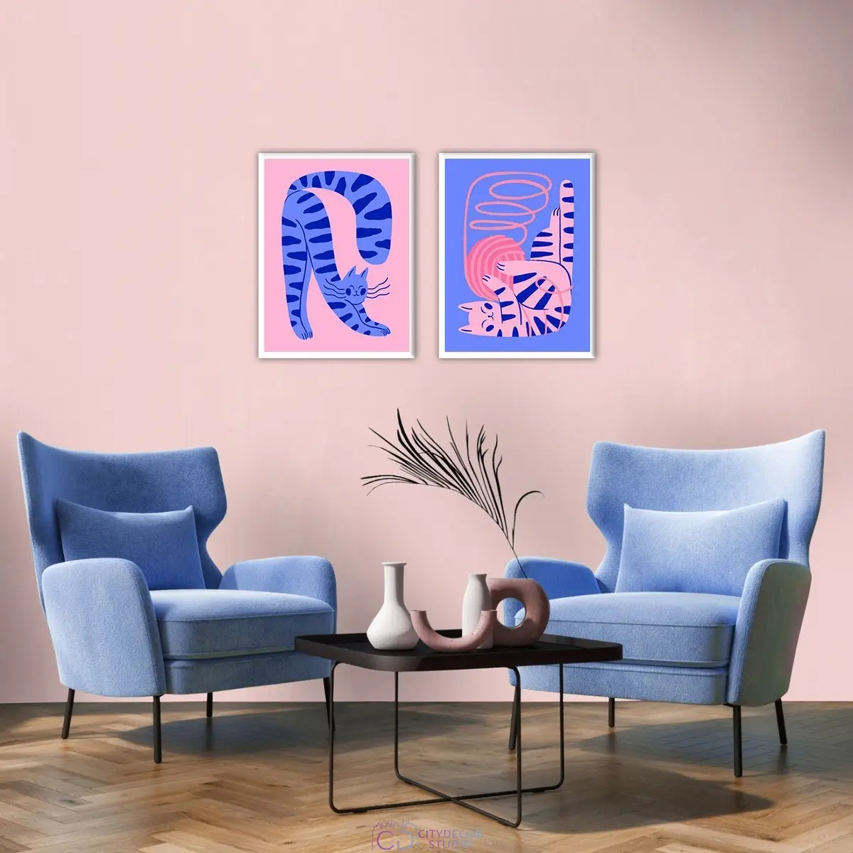 Набор дизайнерских постеров Citydecor Котик арт. 9 (2 постера размером 30x40 см без рам)