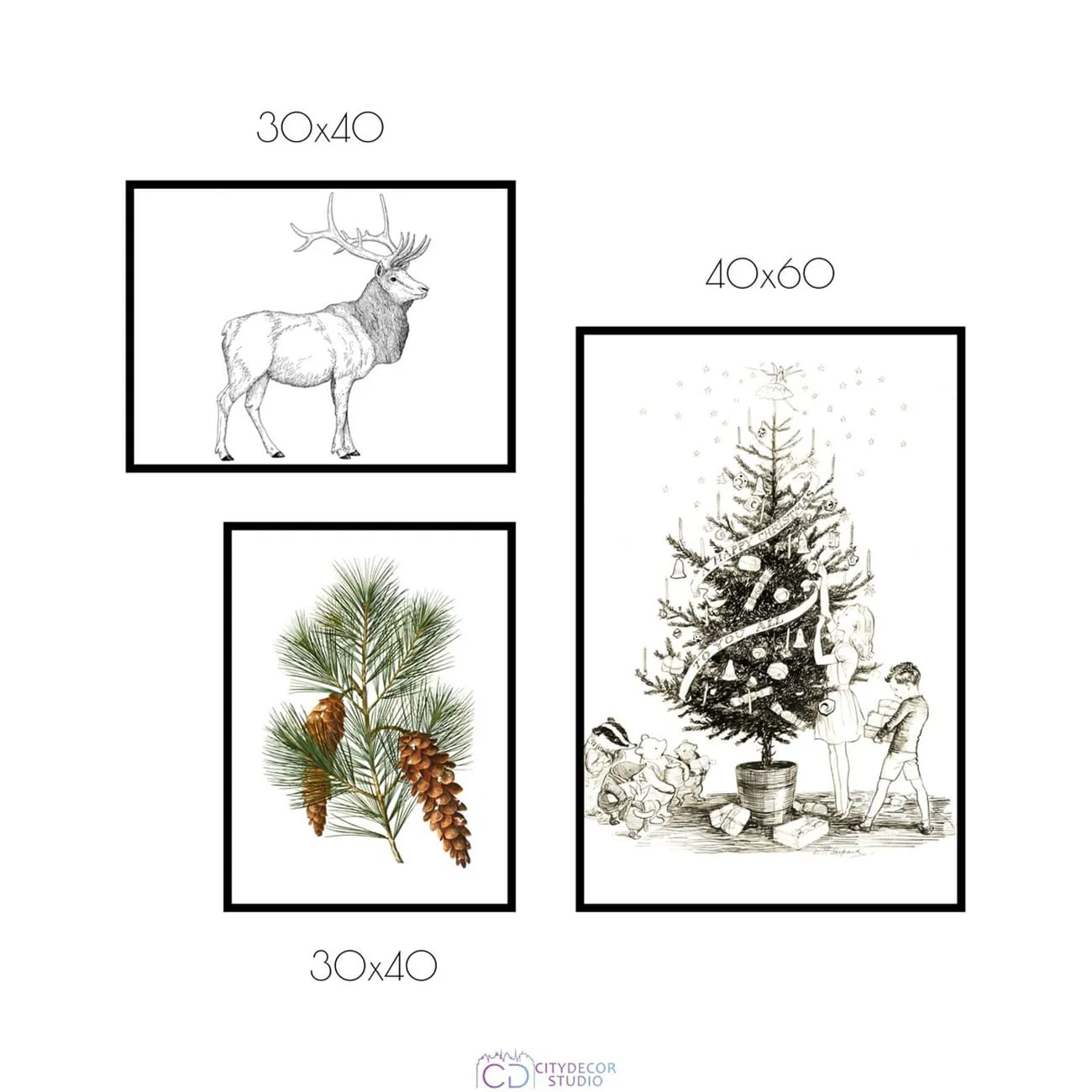 Набор постеров Citydecor New Year арт. 1 (2 постера размером 30x40 см и 1 постер 40x60 см без рам)