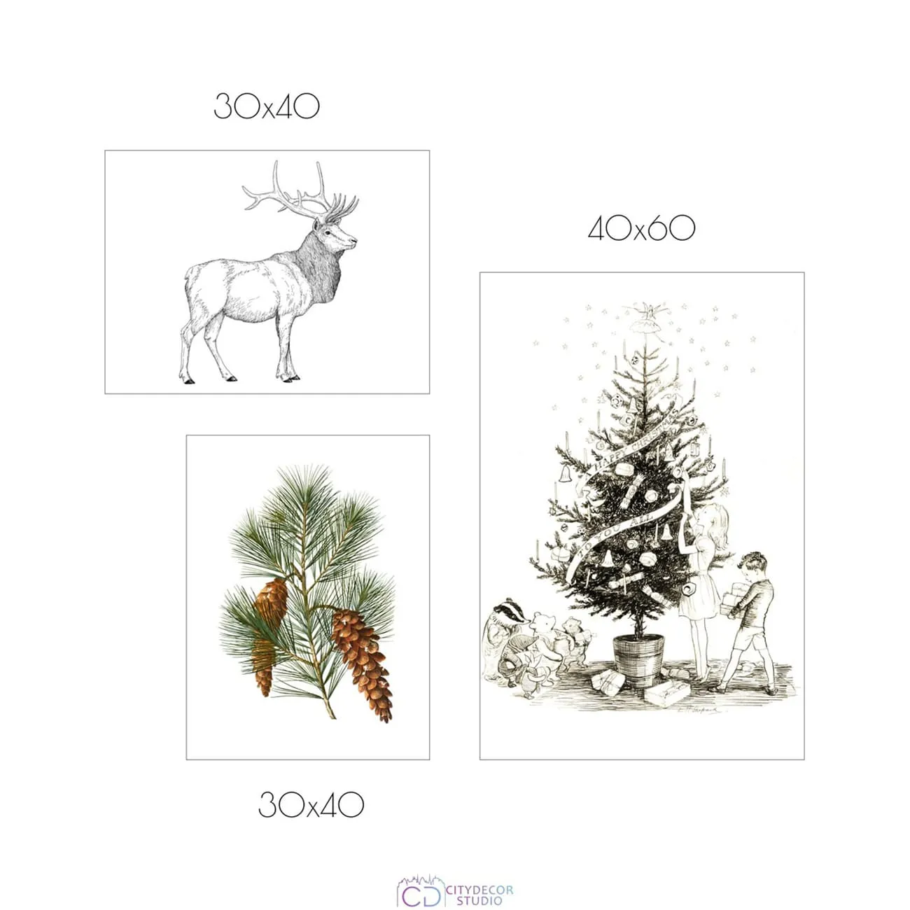 Набор постеров Citydecor New Year арт. 1 (2 постера размером 30x40 см и 1 постер 40x60 см без рам)