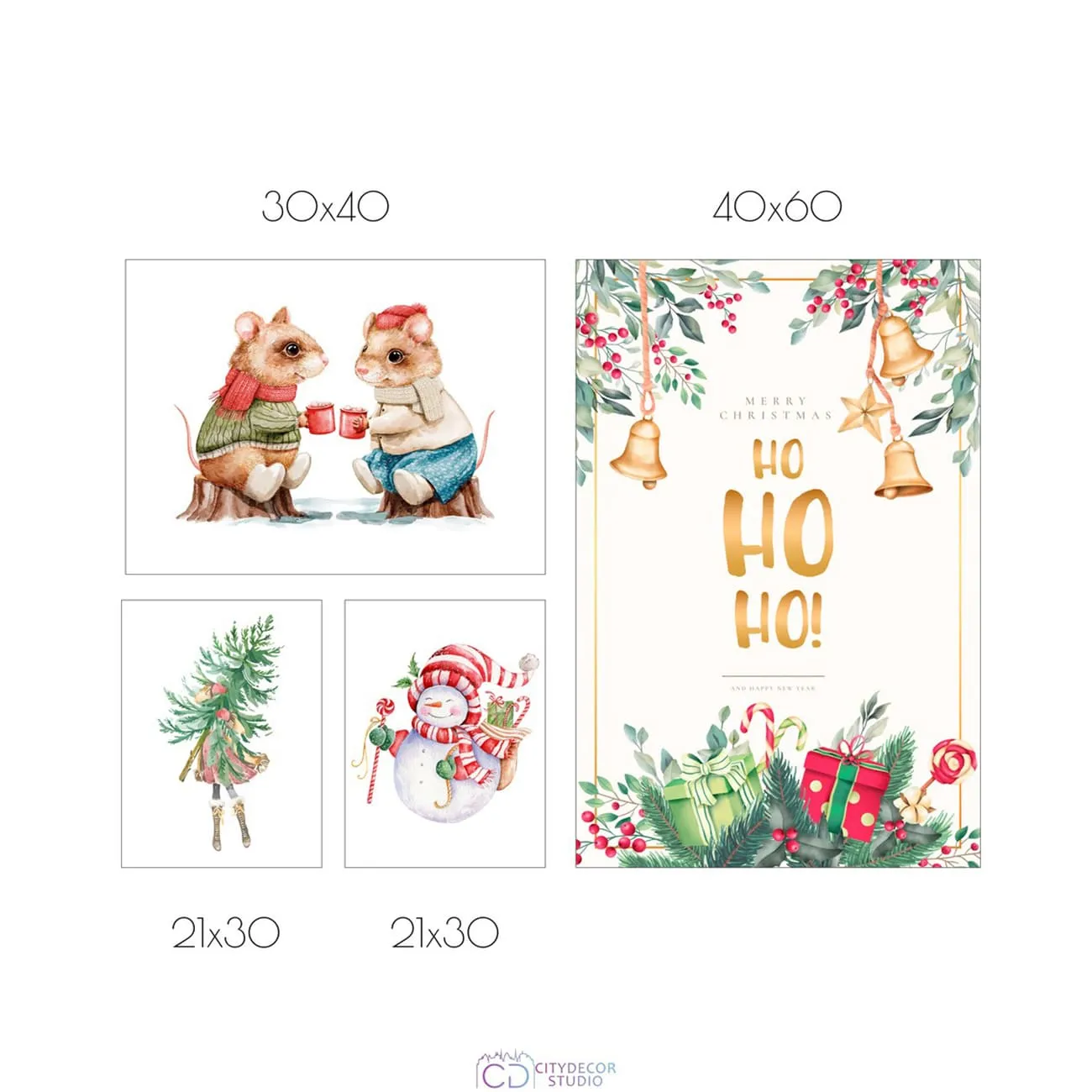 Набор постеров Citydecor New Year арт. 3 (2 постера размером 21x30 см и по 1 постеру 30x40 и 40x60 см без рам)
