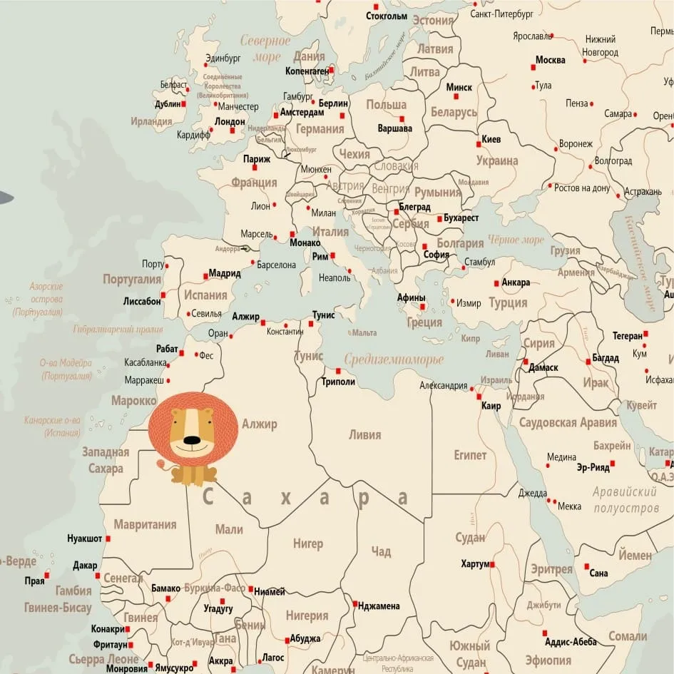 Дизайнерские фотообои рулонные Citydecor Карта мира &quot;Флаги и планеты&quot; на флизелиновой основе 100x260 см