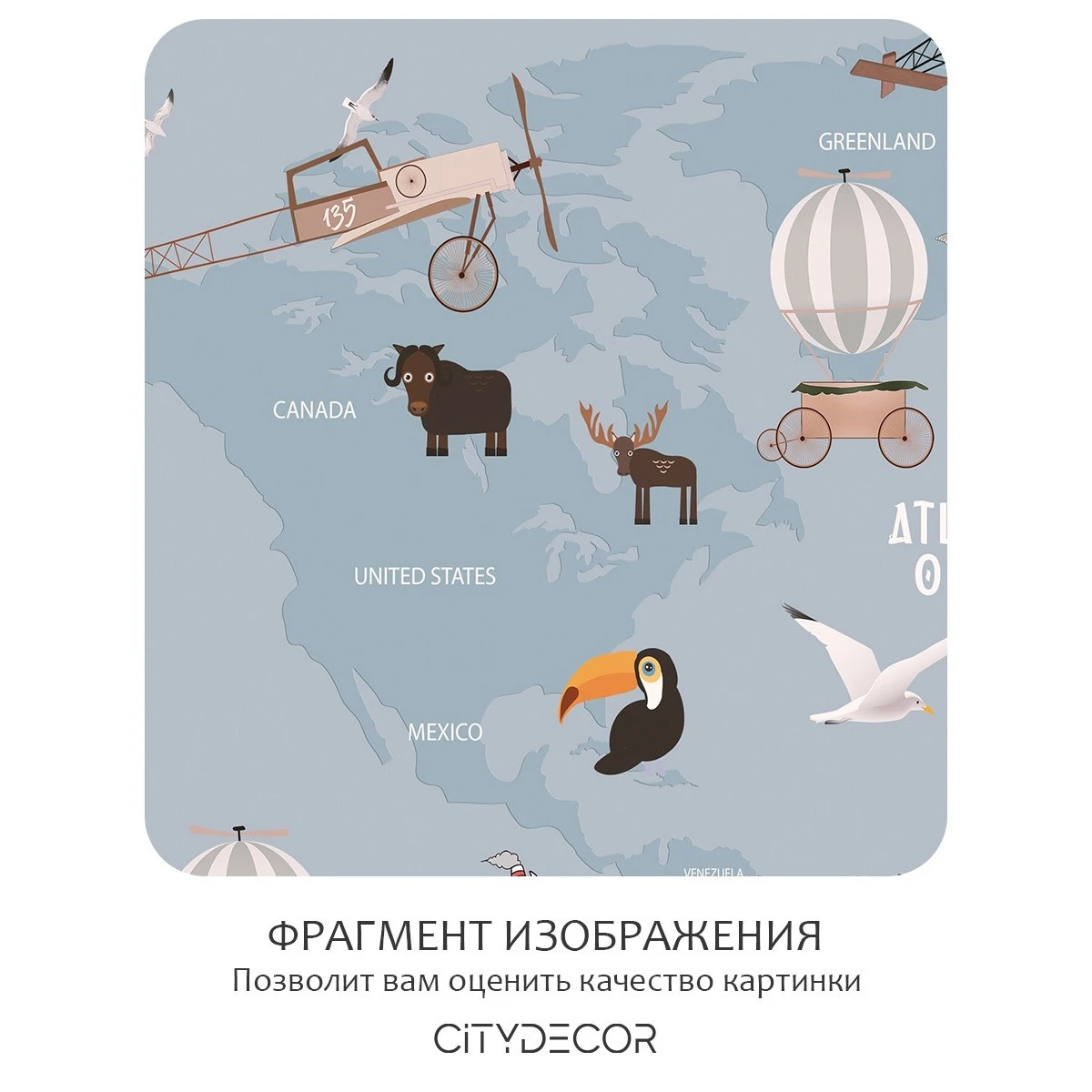 Фотообои рулонные Citydecor Детская (карта мира) 17 на флизелиновой основе 200x140 см