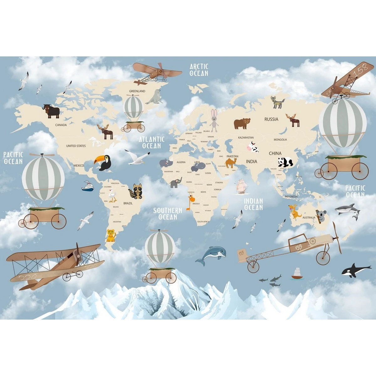 Фотообои рулонные Citydecor Детская (карта мира) 24 на флизелиновой основе 200x140 см