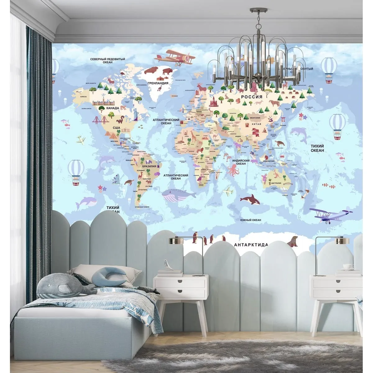 Моющиеся фотообои Citydecor рулонные Детская (карта мира) 339 на флизелиновой основе 200x140 см (анти-фломастер)