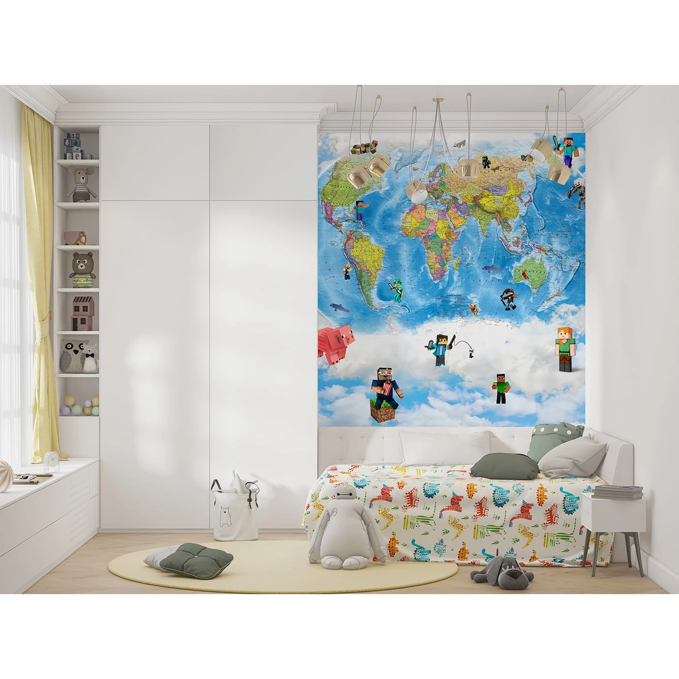 Дизайнерские фотообои рулонные Citydecor Детская (карта мира Майнкрафт) 392 на флизелиновой основе 200x140 см