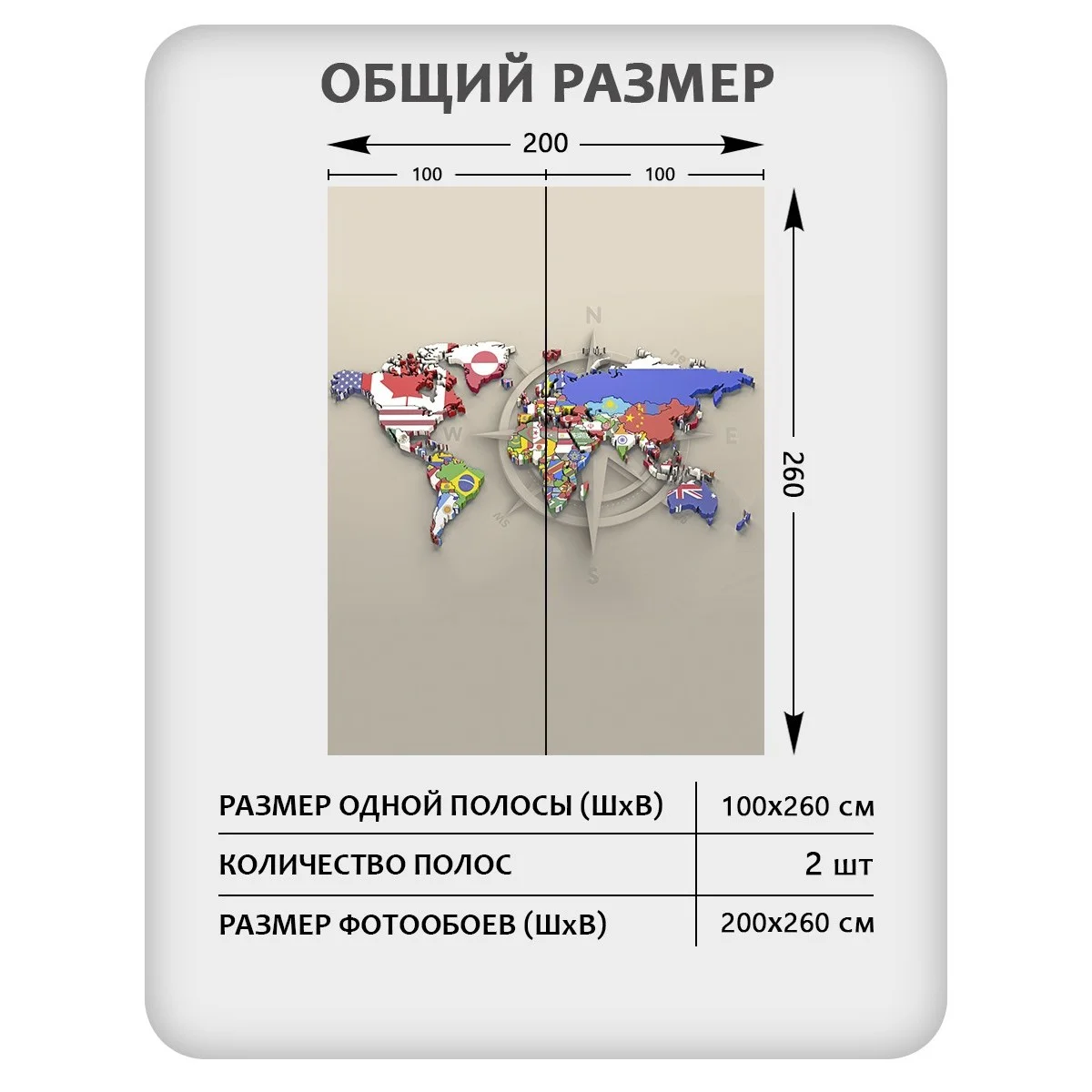 Фотообои рулонные Citydecor Карта мира 12 на флизелиновой основе 200x260 см