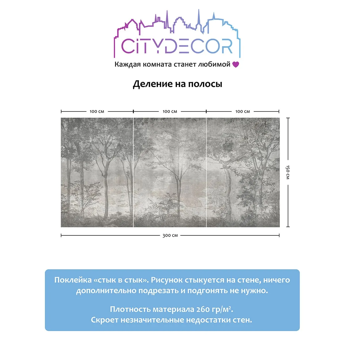 Дизайнерские фотообои рулонные Citydecor Dark Side 34 на флизелиновой основе 300x150 см