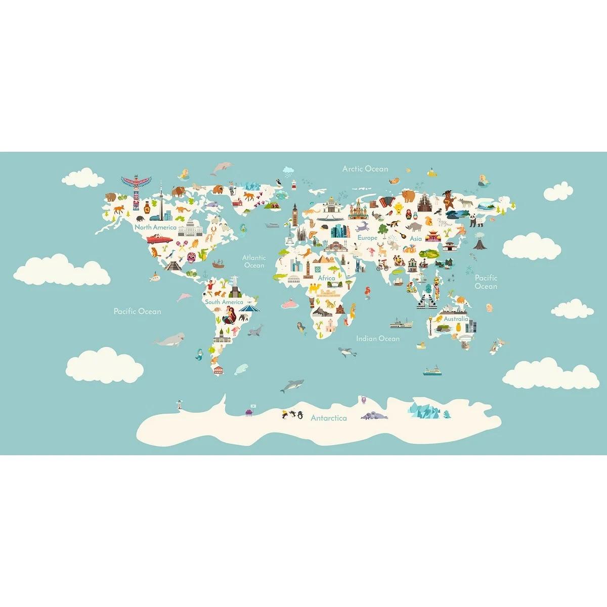 Фотообои рулонные Citydecor Детская (карта мира) 171 на флизелиновой основе 300x150 см