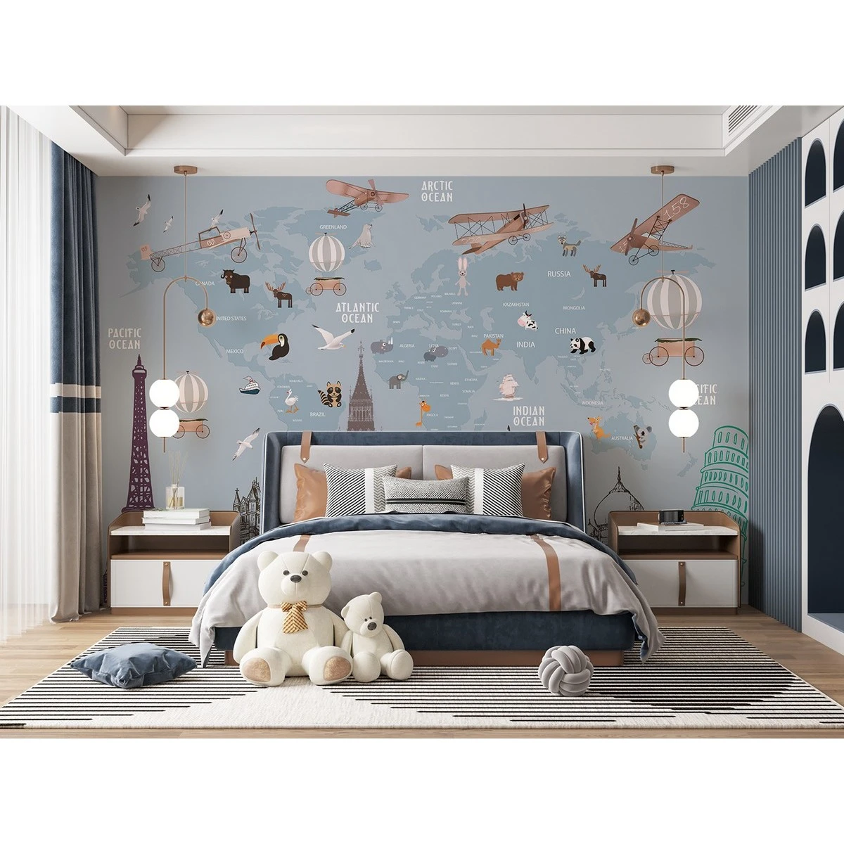 Фотообои рулонные Citydecor Детская (карта мира) 17 на флизелиновой основе 300x150 см