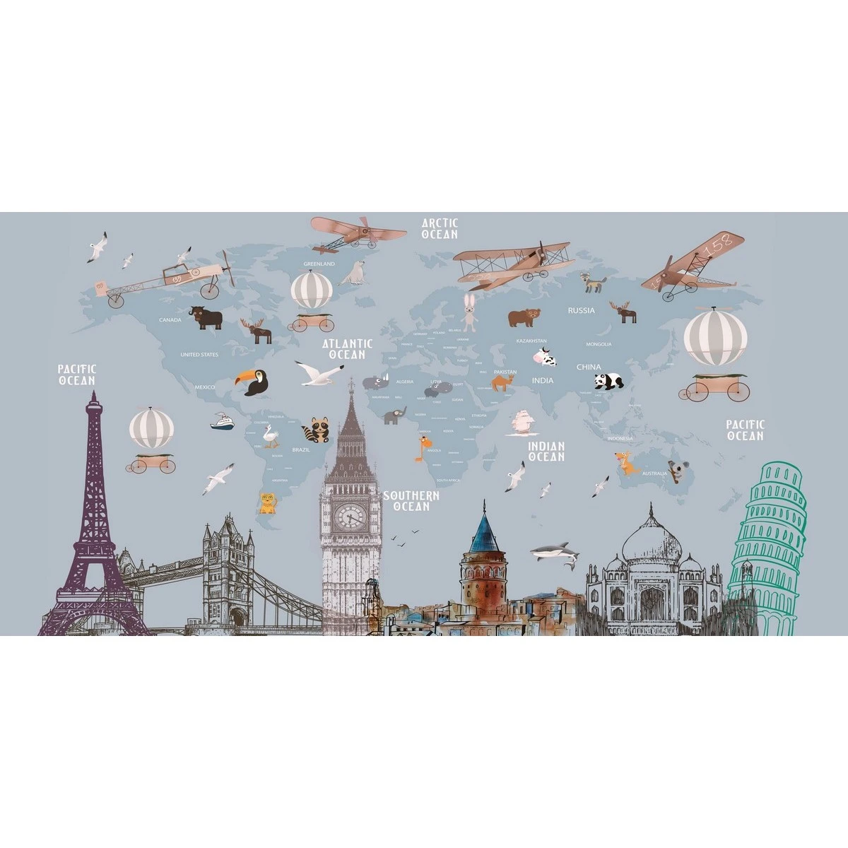 Фотообои рулонные Citydecor Детская (карта мира) 17 на флизелиновой основе 300x150 см
