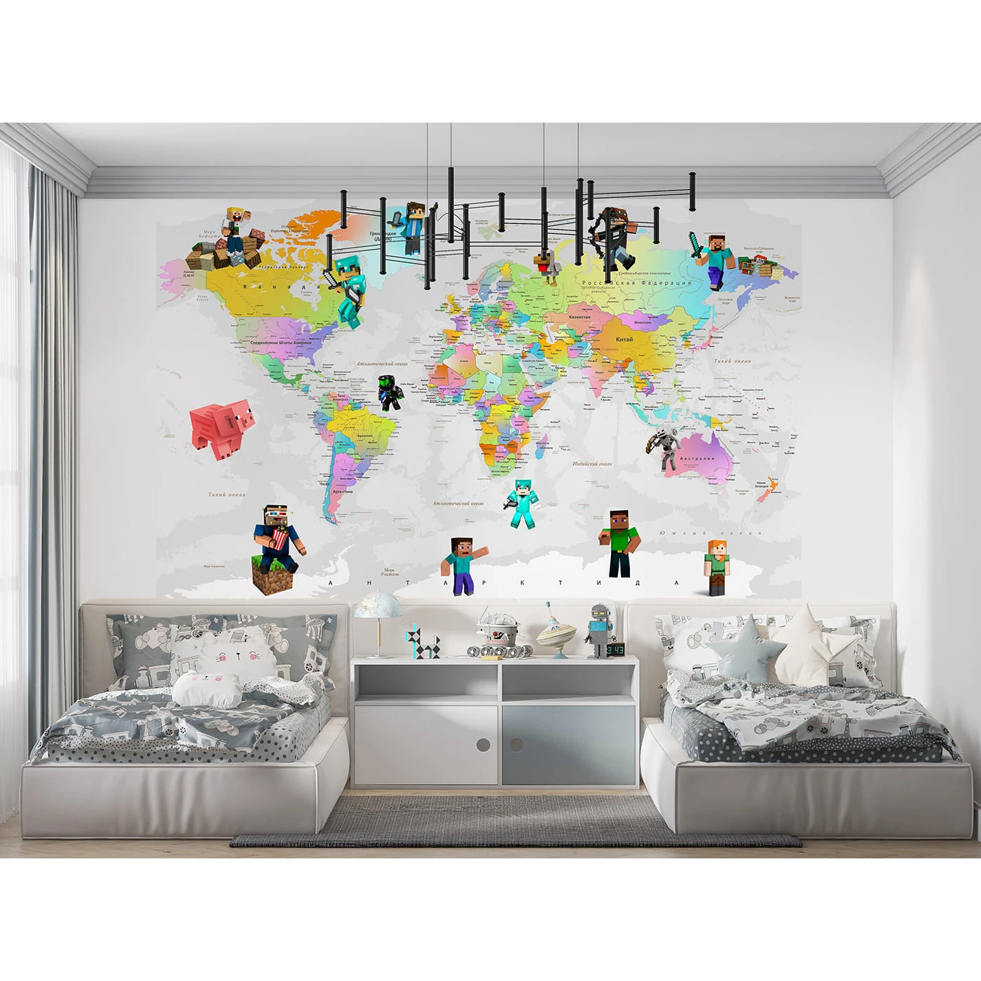 Дизайнерские фотообои рулонные Citydecor Детская (карта мира Майнкрафт) 405 на флизелиновой основе 300x150 см