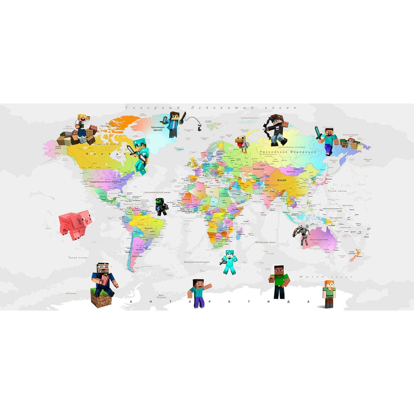 Дизайнерские фотообои рулонные Citydecor Детская (карта мира Майнкрафт) 405 на флизелиновой основе 300x150 см