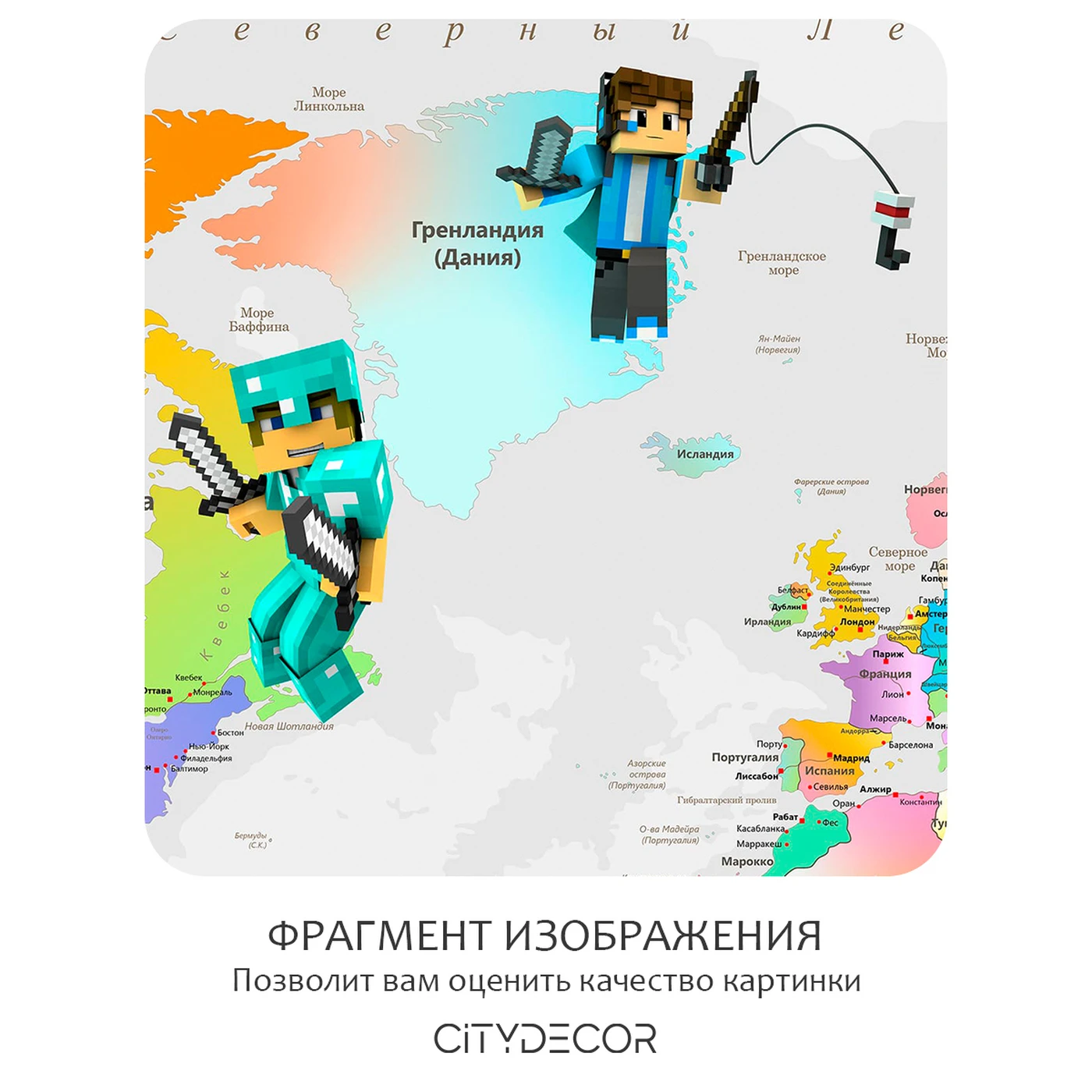 Дизайнерские фотообои рулонные Citydecor Детская (карта мира Майнкрафт) 405 на флизелиновой основе 300x150 см