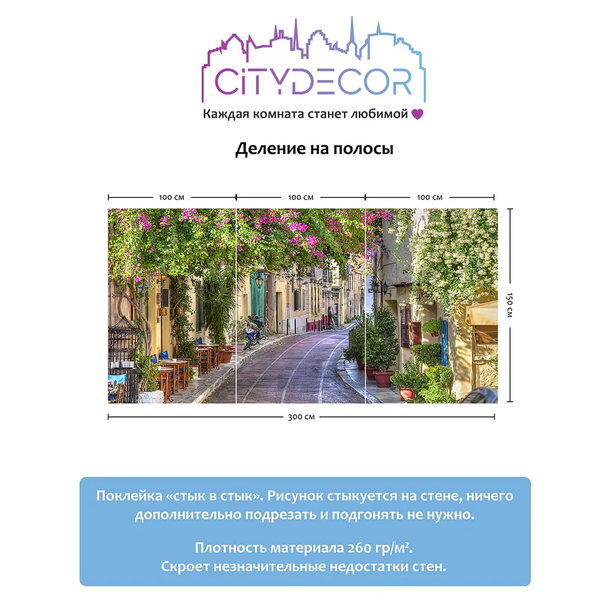 Фотообои рулонные Citydecor Фреска 54 на флизелиновой основе 300x150 см