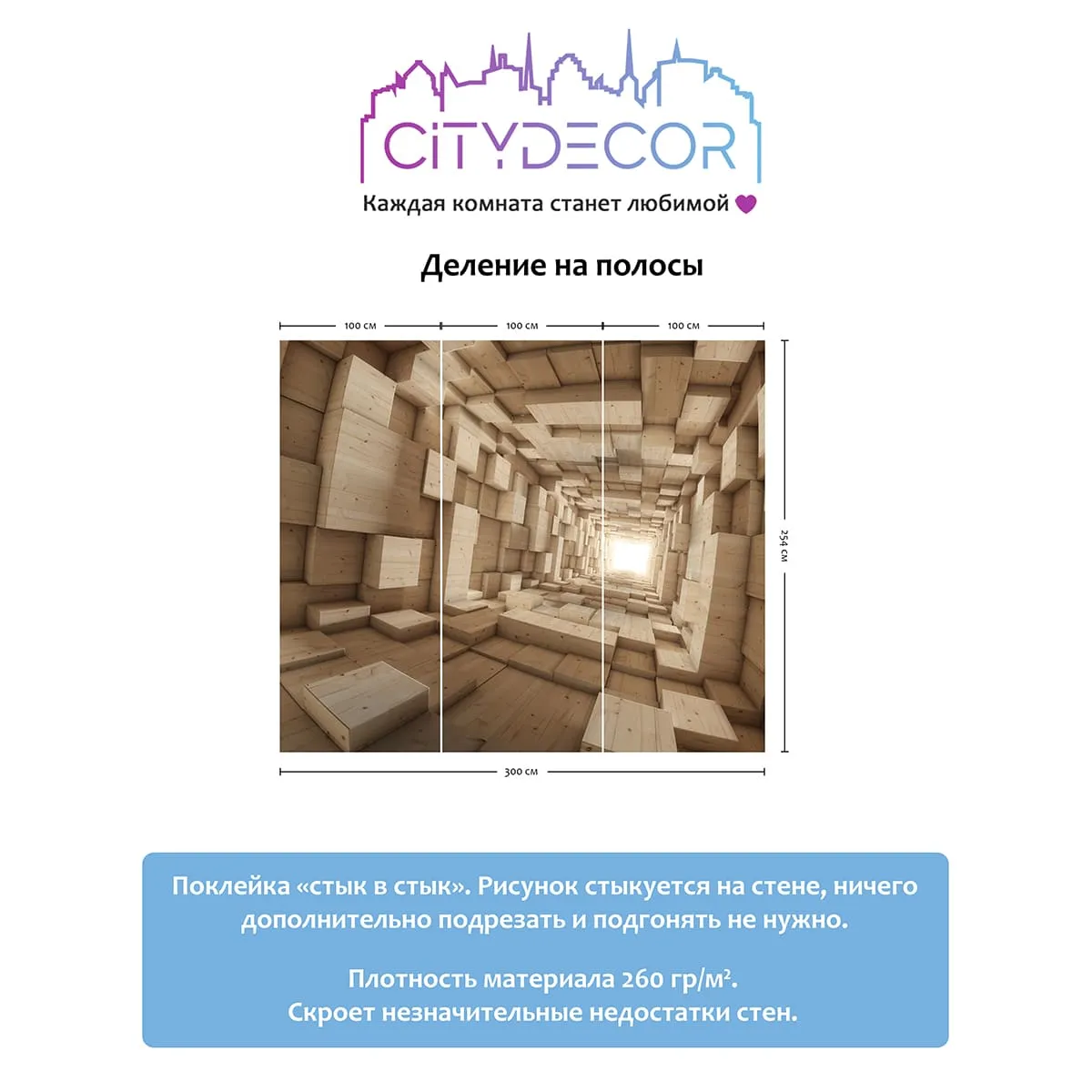 Фотообои рулонные Citydecor Тоннель 3D на флизелиновой основе 300x254 см