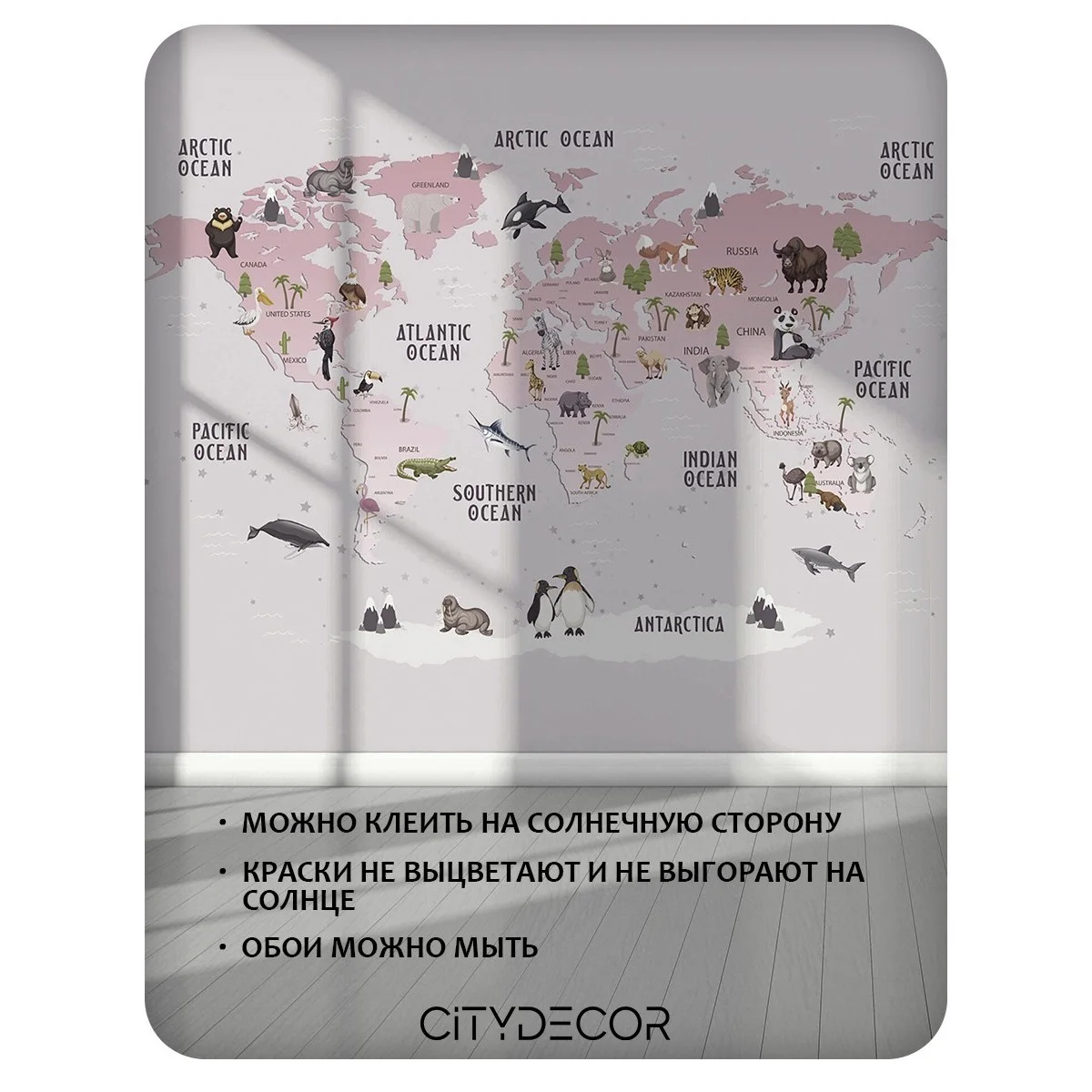 Фотообои рулонные Citydecor Детская (карта мира) 172 на флизелиновой основе 300x260 см