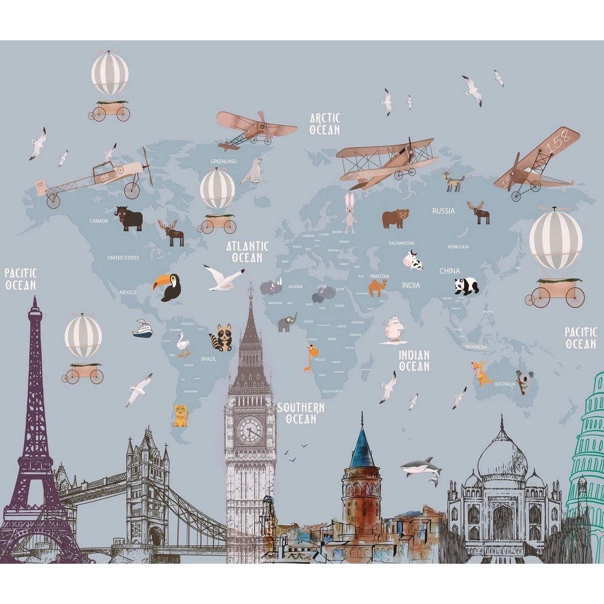 Бесшовное панно Citydecor Детская (карта мира) 17 на флизелиновой основе 300x270 см