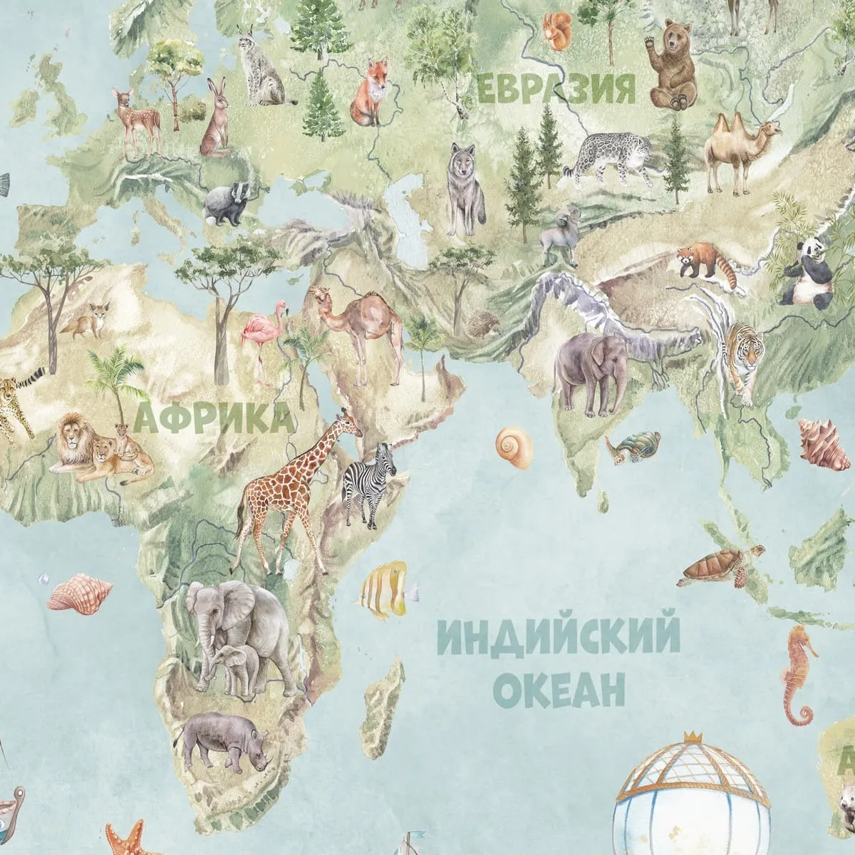 Бесшовное дизайнерское панно Citydecor Детская (карта мира) 337 на флизелиновой основе 300x270 см
