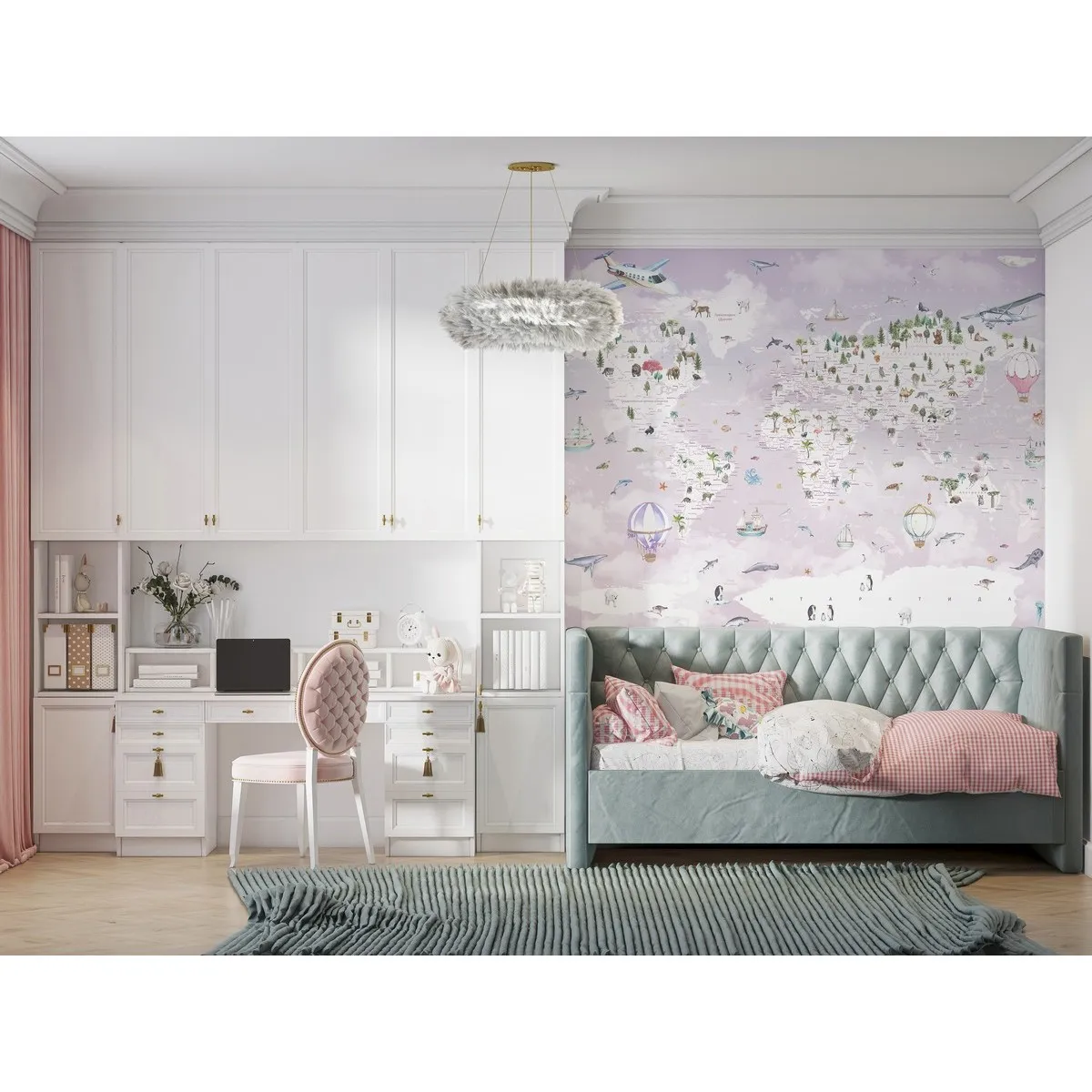 Бесшовное дизайнерское панно Citydecor Детская (карта мира) 353 на флизелиновой основе 300x270 см