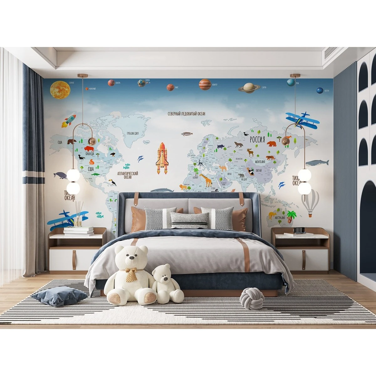 Бесшовное панно Citydecor Детская (карта мира) 60 на флизелиновой основе 300x270 см