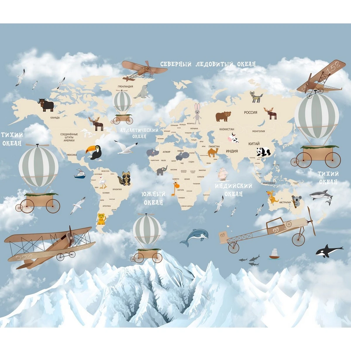 Бесшовное панно Citydecor Детская (карта мира) 81 на флизелиновой основе 300x270 см