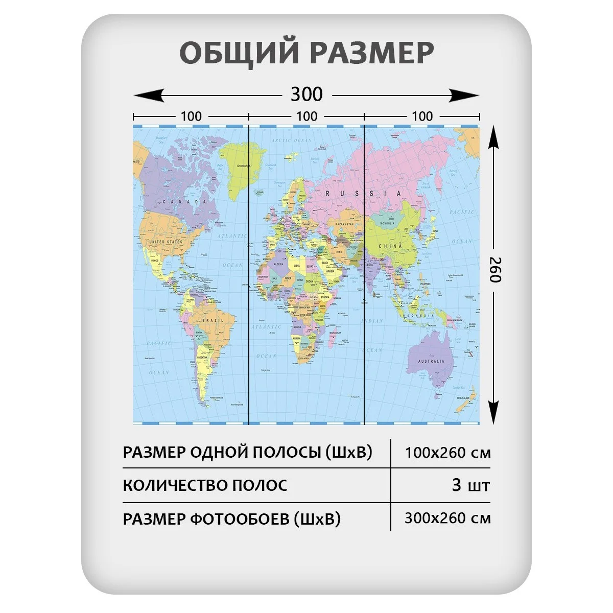 Фотообои рулонные Citydecor Карта мира 15 на флизелиновой основе 300x260 см