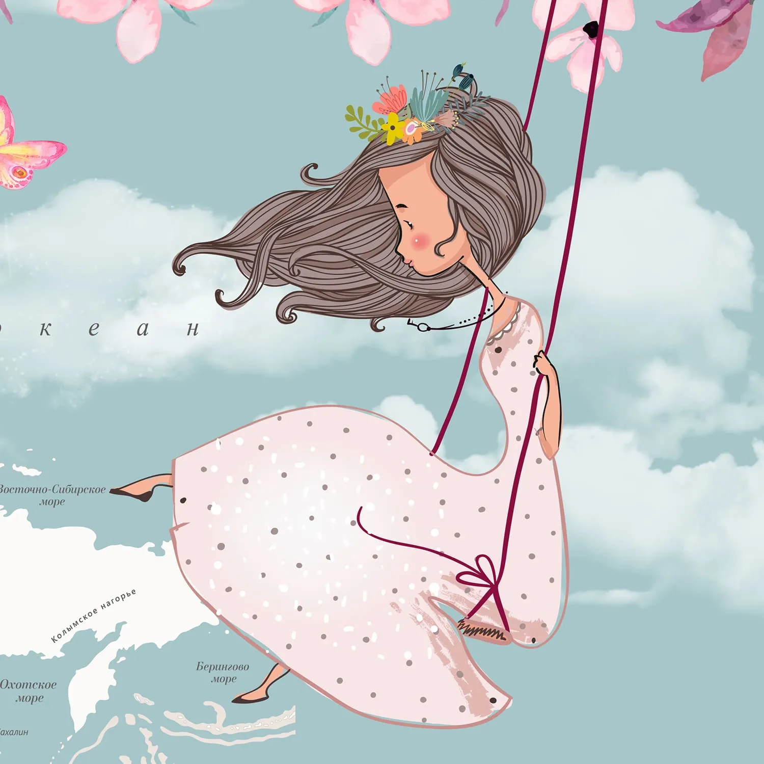 Дизайнерские фотообои рулонные Citydecor Princess (карта мира с ростомером) 15 на флизелиновой основе 300x260 см