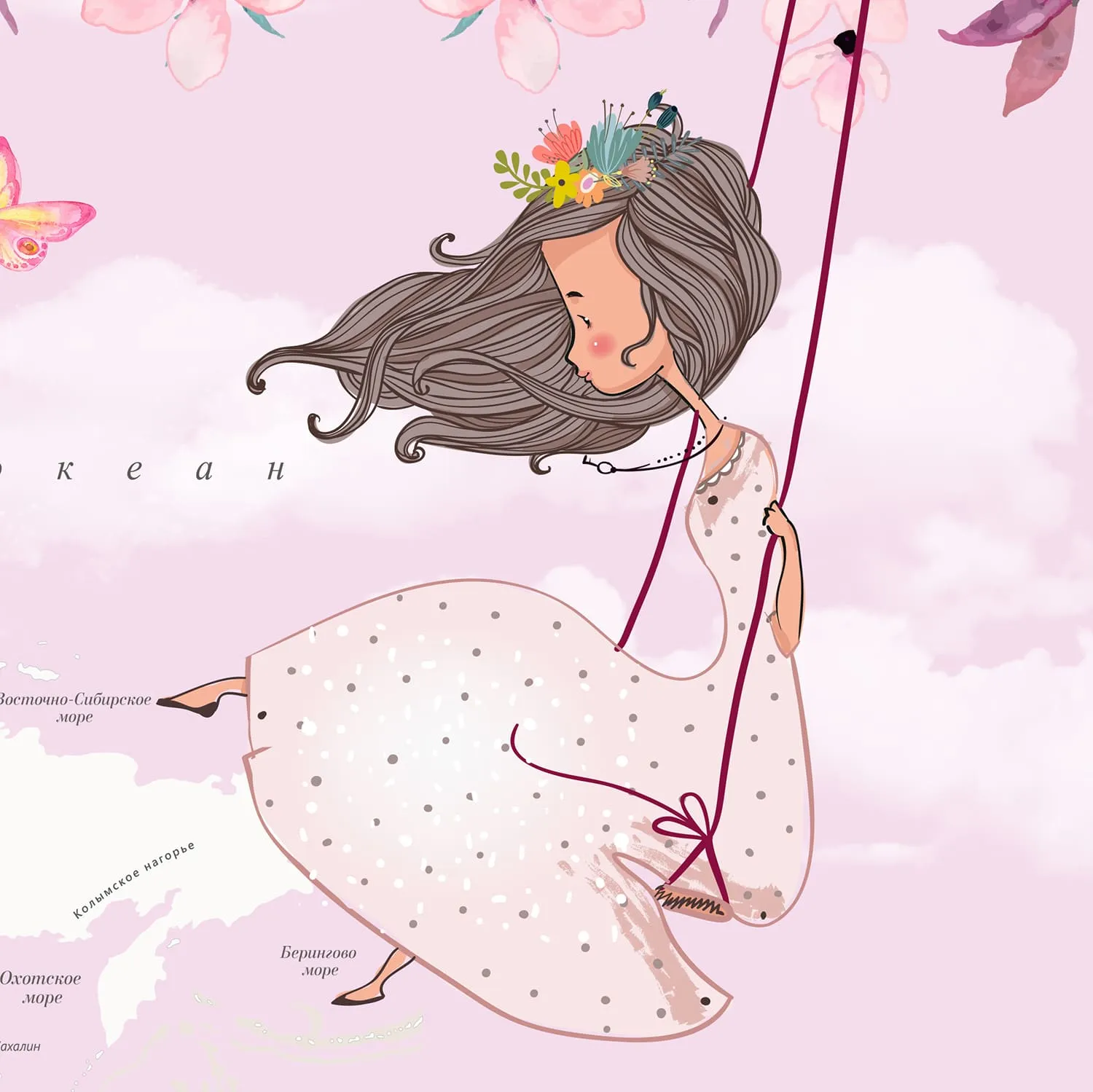 Дизайнерские фотообои рулонные Citydecor Princess (карта мира с ростомером) 18 на флизелиновой основе 300x260 см