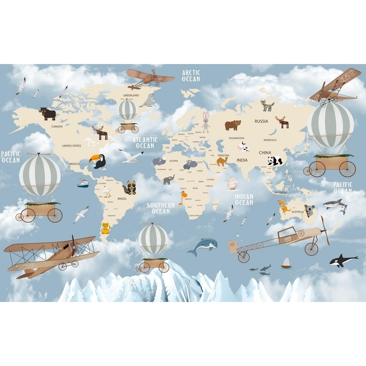 Бесшовное панно Citydecor Детская (карта мира) 24 на флизелиновой основе 400x270 см