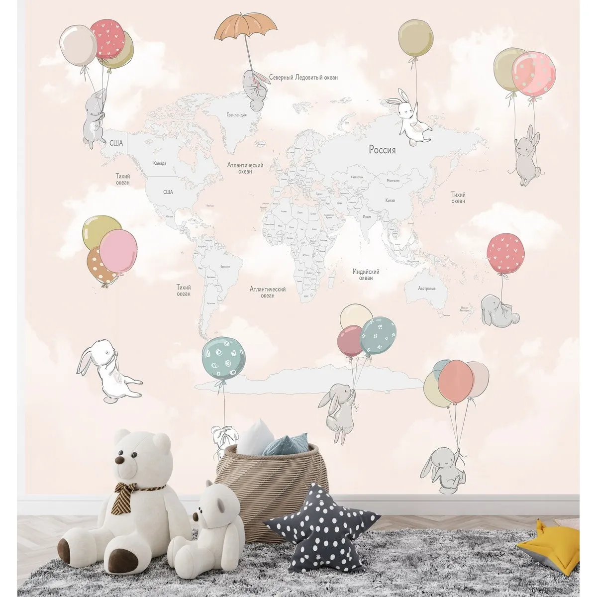 Бесшовное панно Citydecor Детская (карта мира) 350 на флизелиновой основе 400x270 см