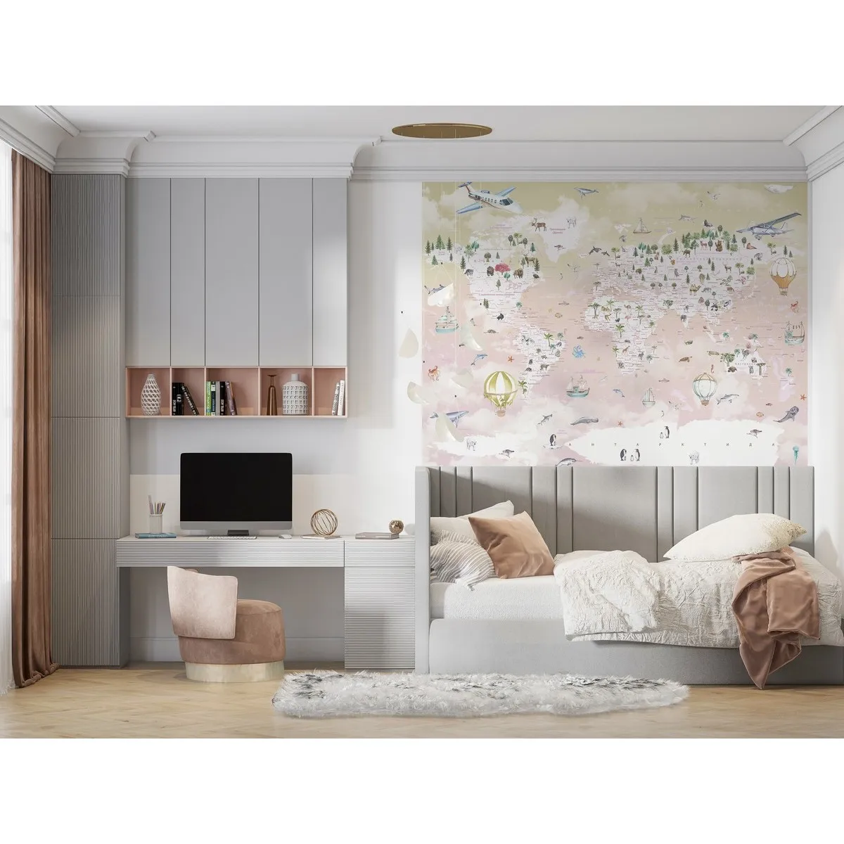 Бесшовное дизайнерское панно Citydecor Детская (карта мира) 354 на флизелиновой основе 400x270 см