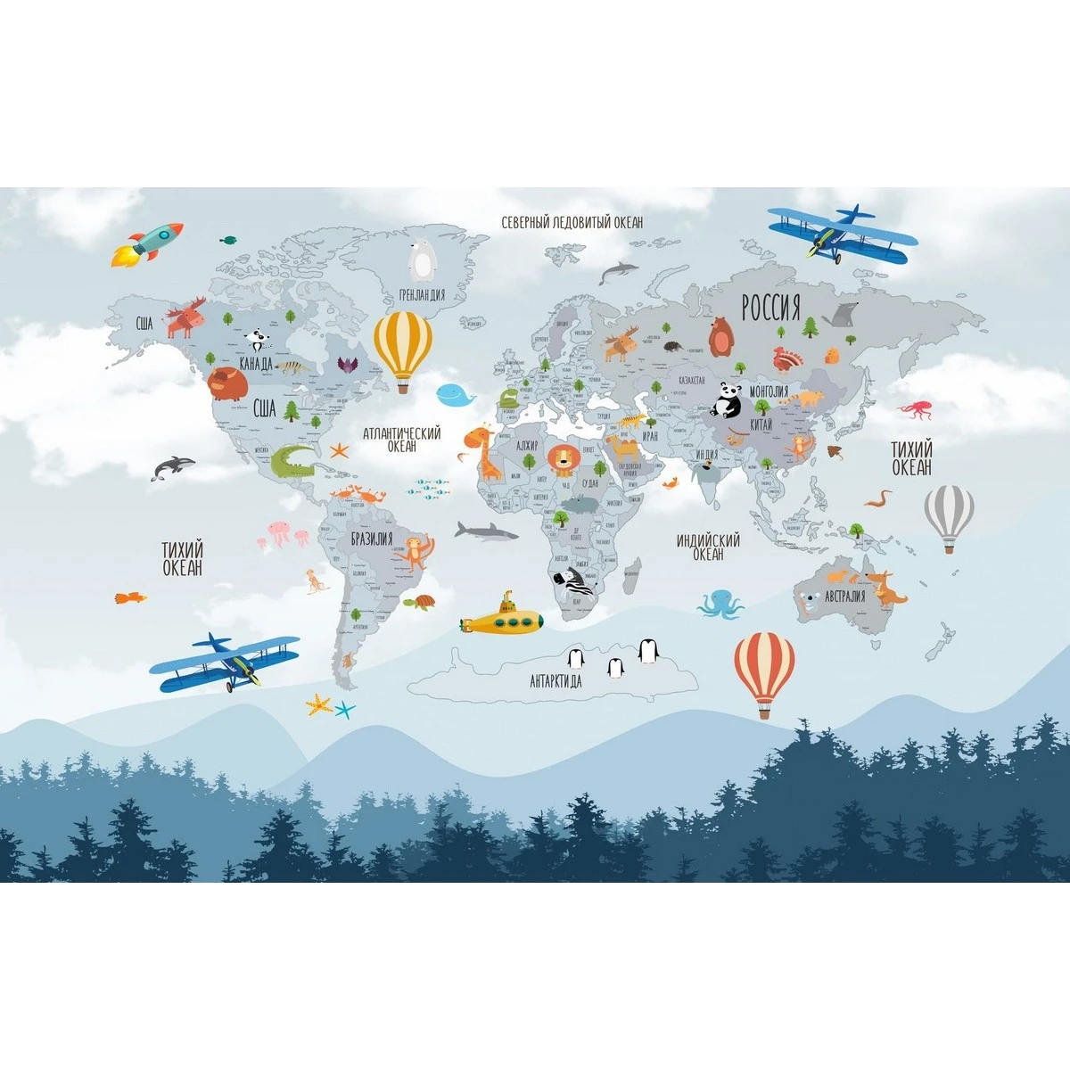 Бесшовное панно Citydecor Детская (карта мира) 64 на флизелиновой основе 400x270 см