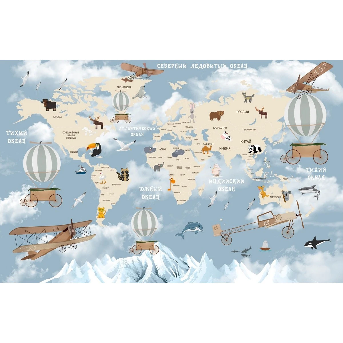 Бесшовное панно Citydecor Детская (карта мира) 81 на флизелиновой основе 400x270 см
