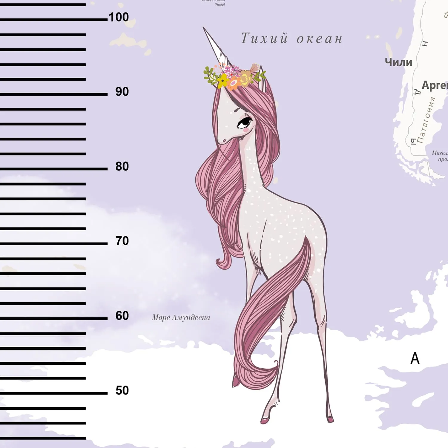 Дизайнерские фотообои рулонные Citydecor Princess (карта мира с ростомером) 19 на флизелиновой основе 400x260 см