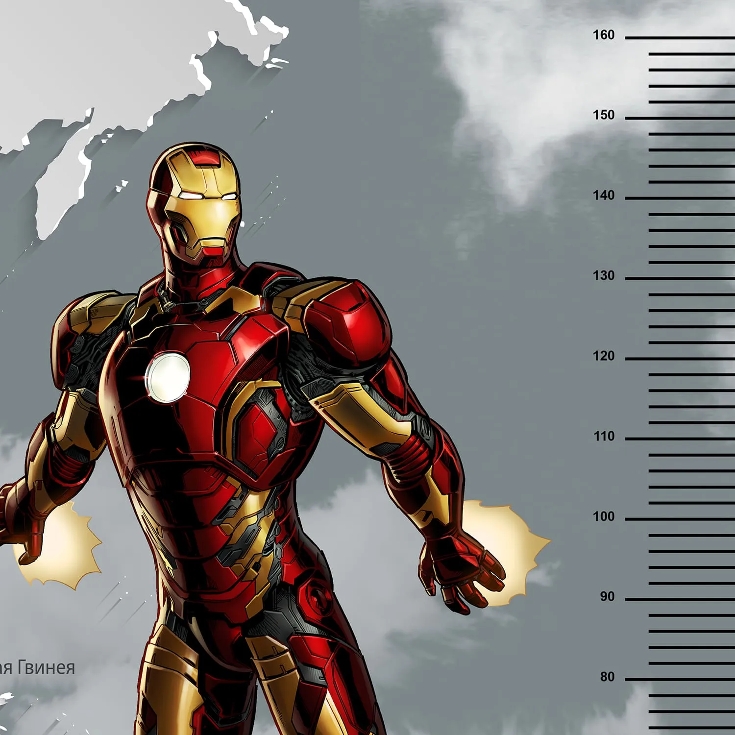 Дизайнерские фотообои рулонные Citydecor Superhero (карта мира с ростомером) 4 на флизелиновой основе 400x260 см