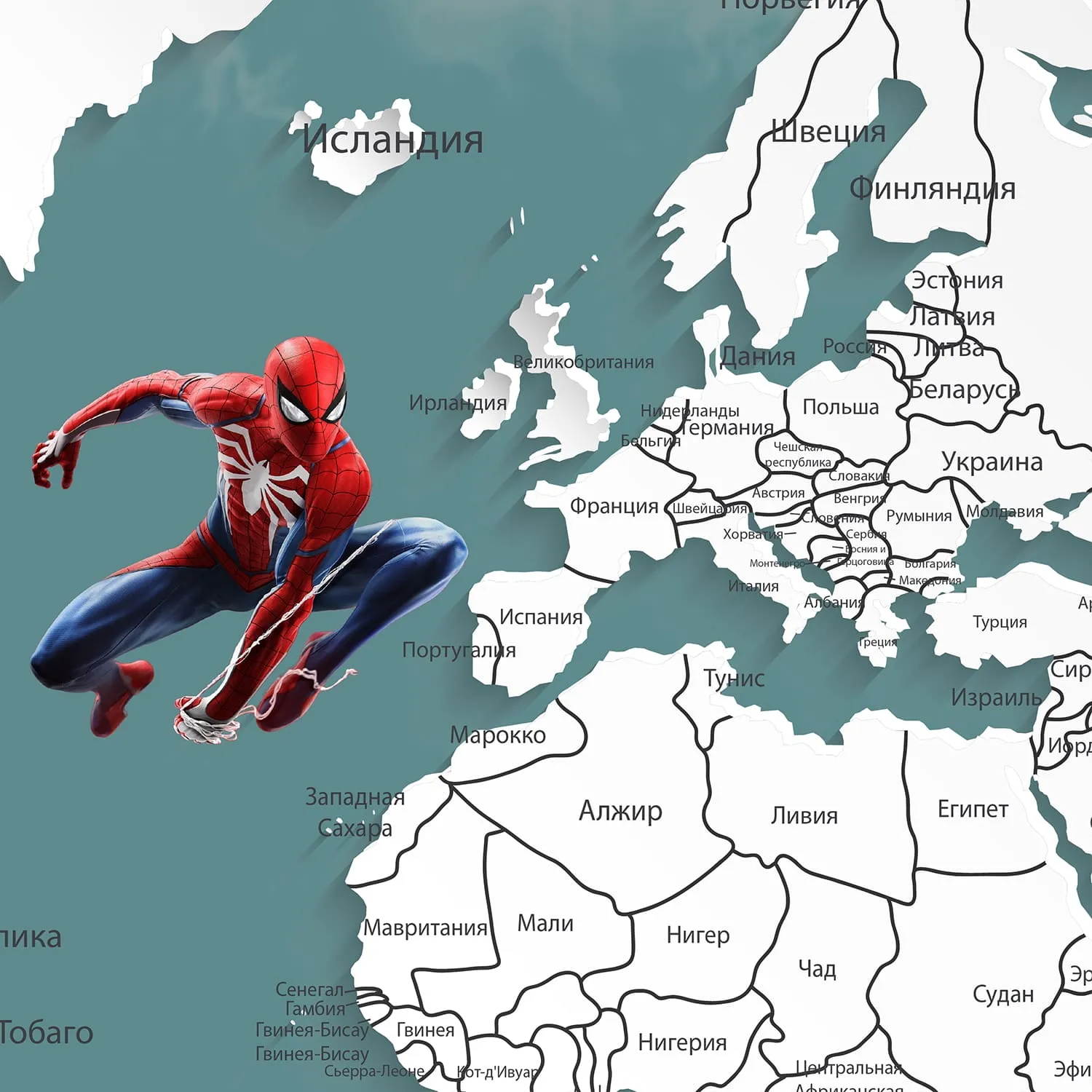 Дизайнерские фотообои рулонные Citydecor Superhero (карта мира с ростомером) Spider-Man 6 на флизелиновой основе 400x260 см