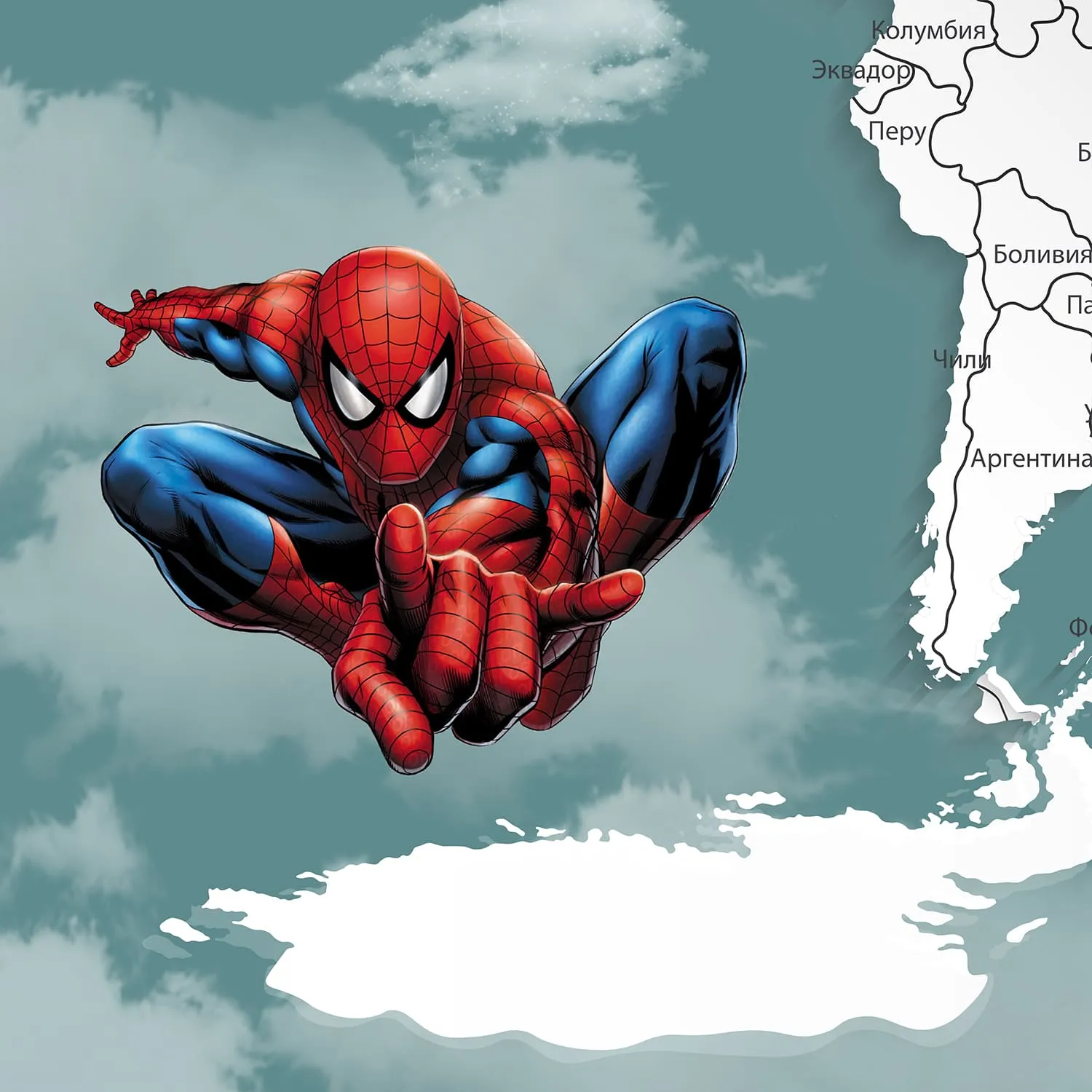 Дизайнерские фотообои рулонные Citydecor Superhero (карта мира с ростомером) Spider-Man 6 на флизелиновой основе 400x260 см