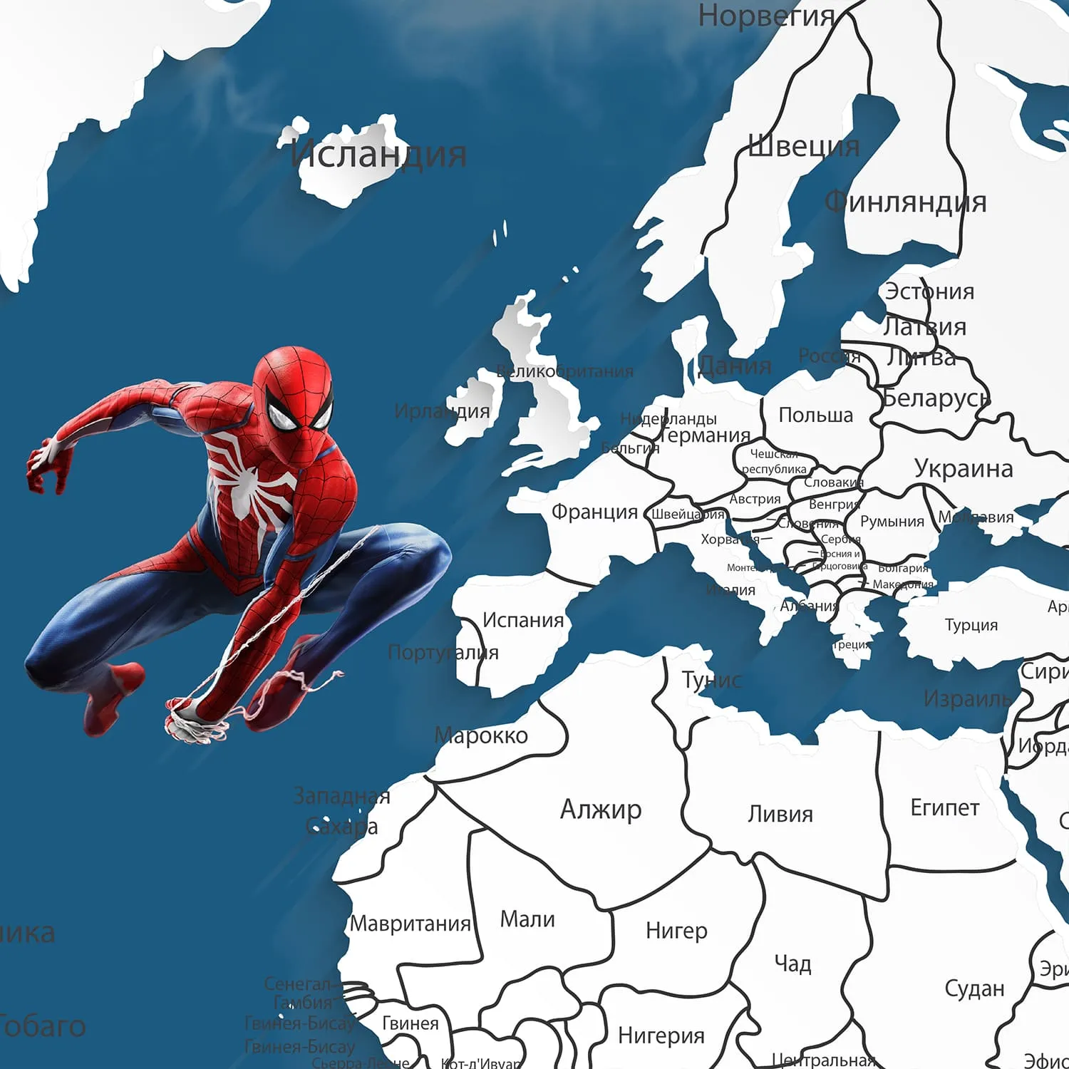 Дизайнерские фотообои рулонные Citydecor Superhero (карта мира с ростомером) Spider-Man 8 на флизелиновой основе 400x260 см
