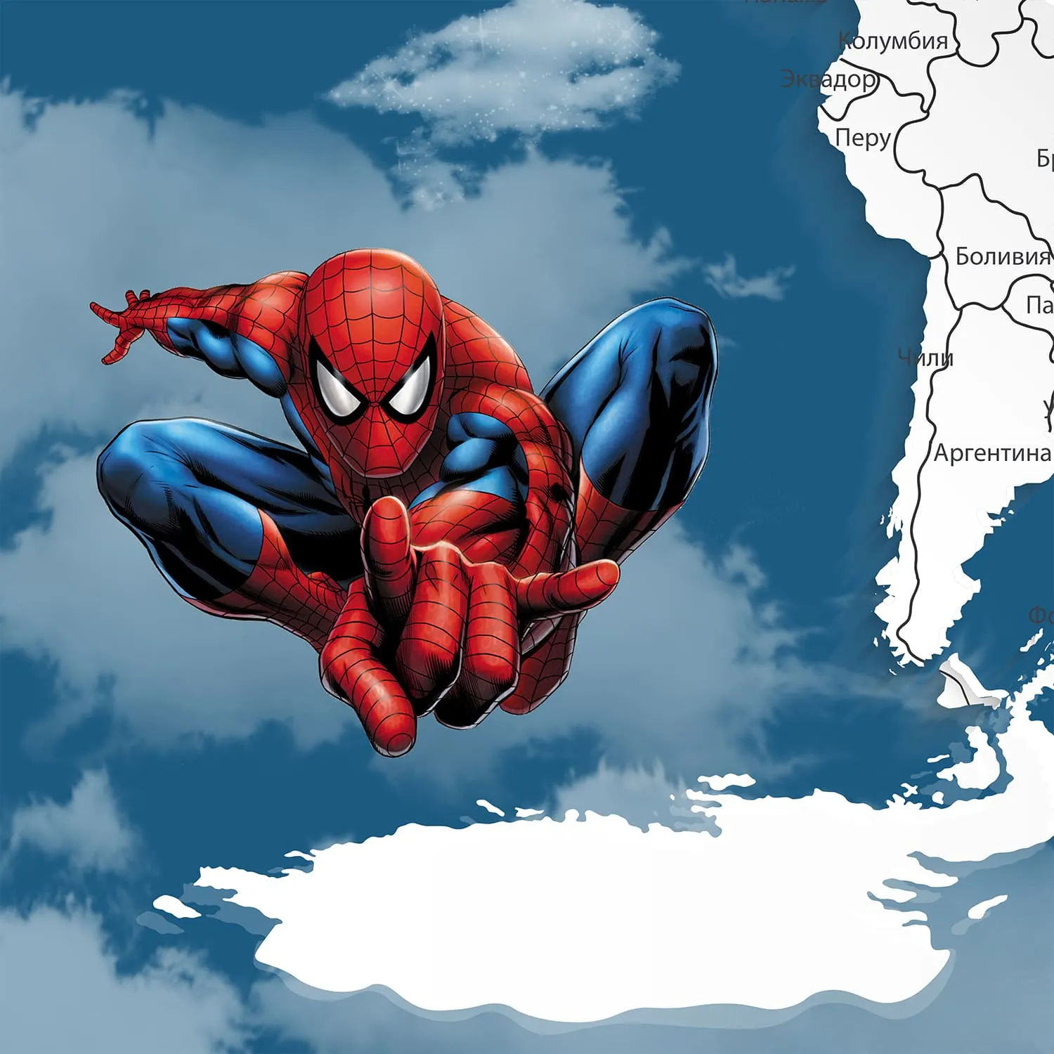 Дизайнерские фотообои рулонные Citydecor Superhero (карта мира с ростомером) Spider-Man 8 на флизелиновой основе 400x260 см