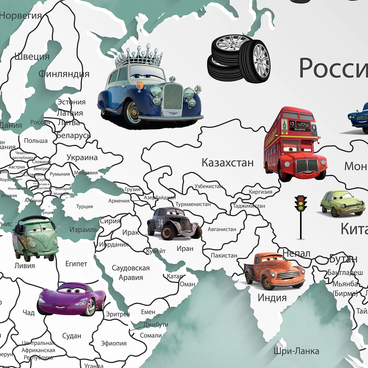 Дизайнерские фотообои рулонные Citydecor Superhero Молния МакКвин (карта мира с ростомером) 5 на флизелиновой основе 400x260 см