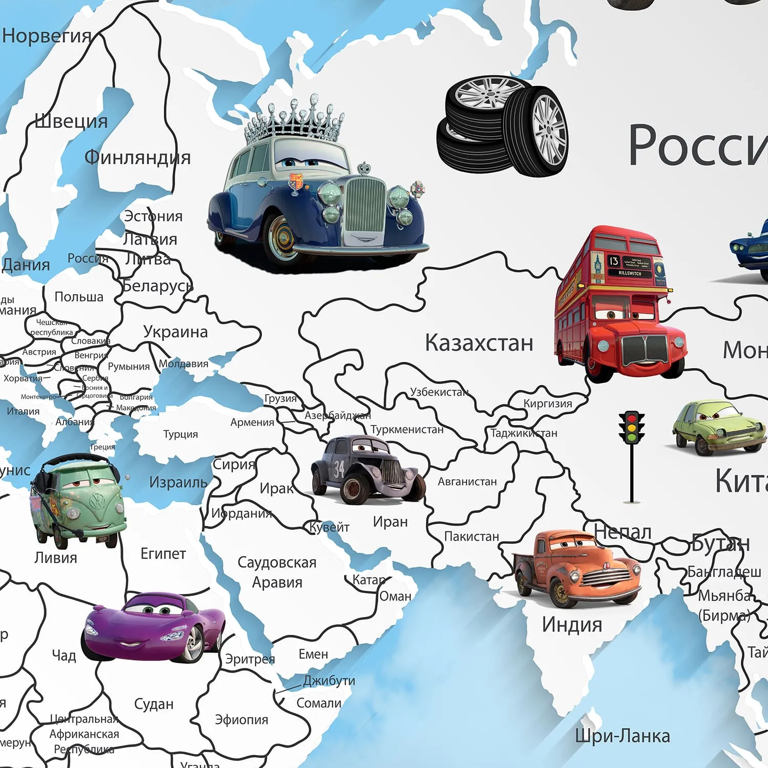 Дизайнерские фотообои рулонные Citydecor Superhero Молния МакКвин (карта мира с ростомером) 6 на флизелиновой основе 400x260 см