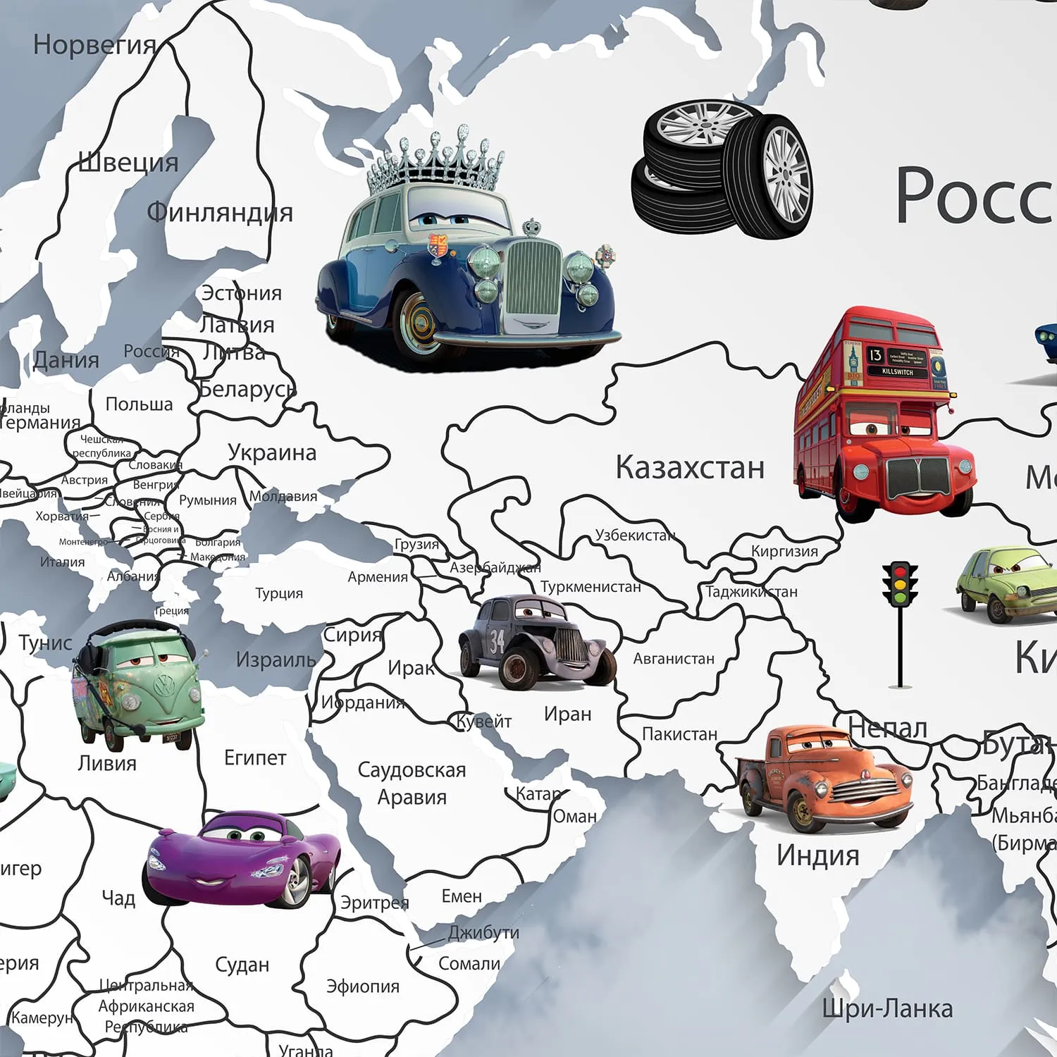 Дизайнерские фотообои рулонные Citydecor Superhero Молния МакКвин (карта мира с ростомером) 8 на флизелиновой основе 400x260 см