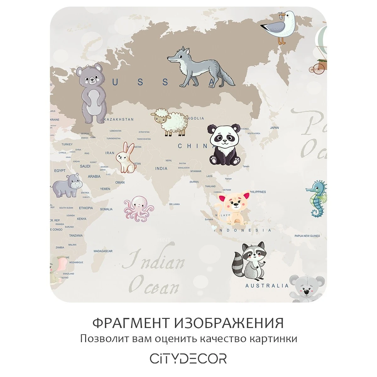 Бесшовное панно Citydecor Детская (карта мира) 103 на флизелиновой основе 500x270 см