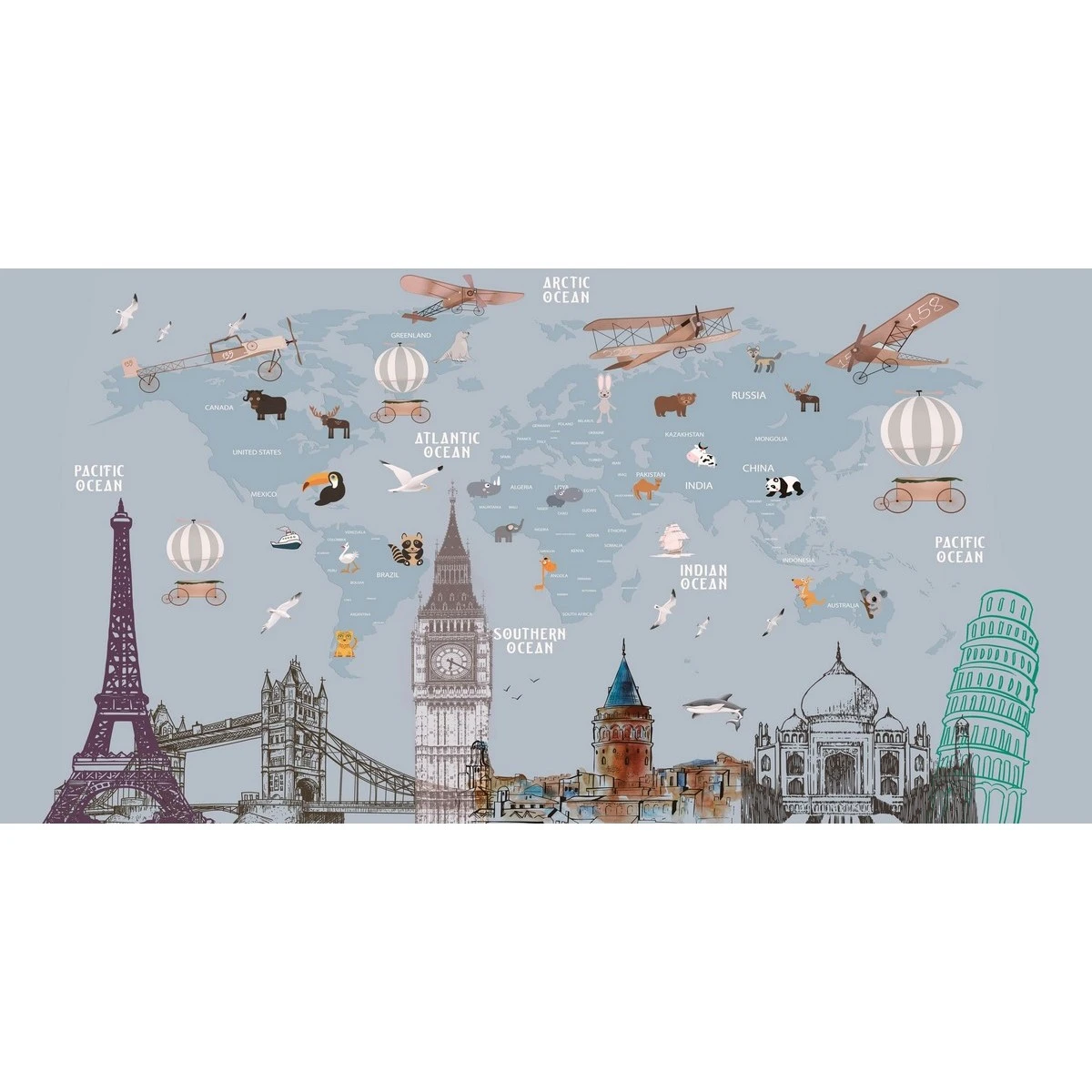Бесшовное панно Citydecor Детская (карта мира) 17 на флизелиновой основе 500x270 см