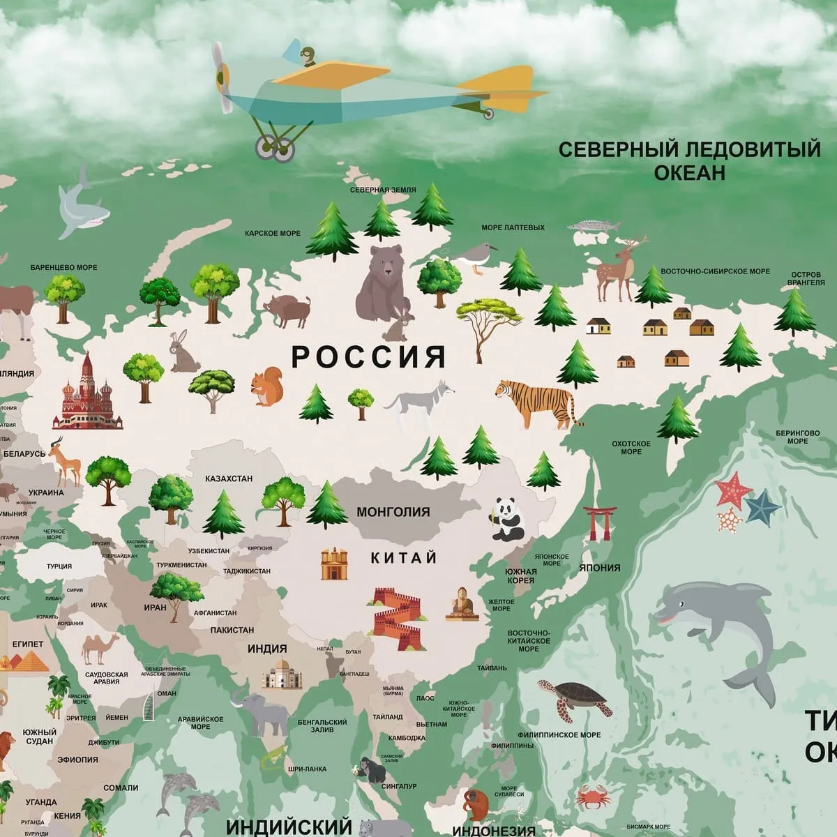 Бесшовное панно Citydecor Детская (карта мира) 338 на флизелиновой основе 500x270 см