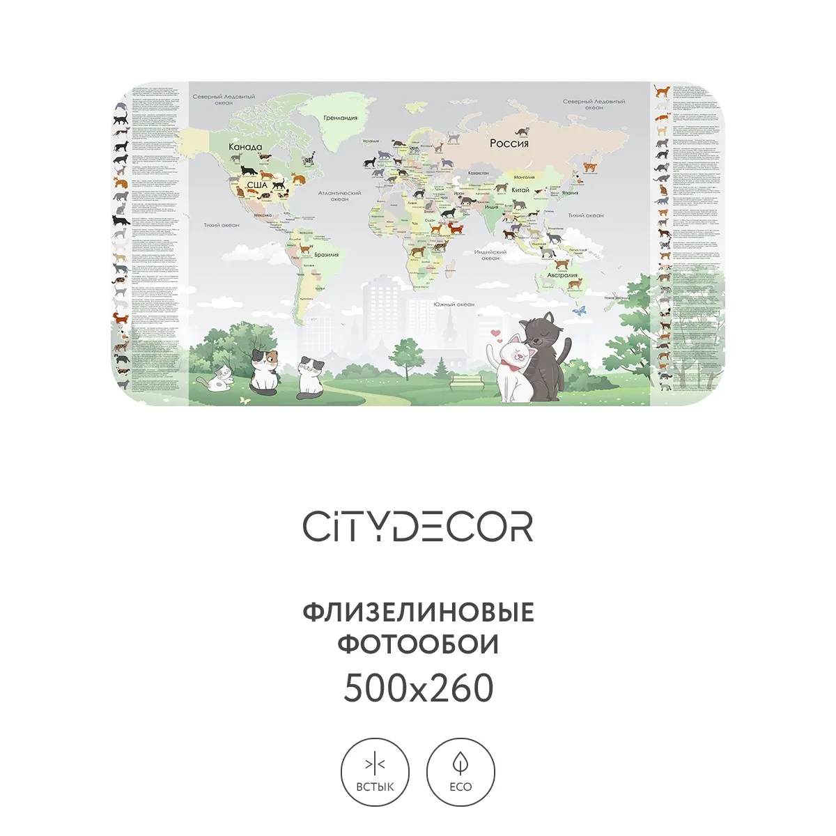 Дизайнерские фотообои рулонные Citydecor Детская (карта мира) 386 на флизелиновой основе 500x260 см