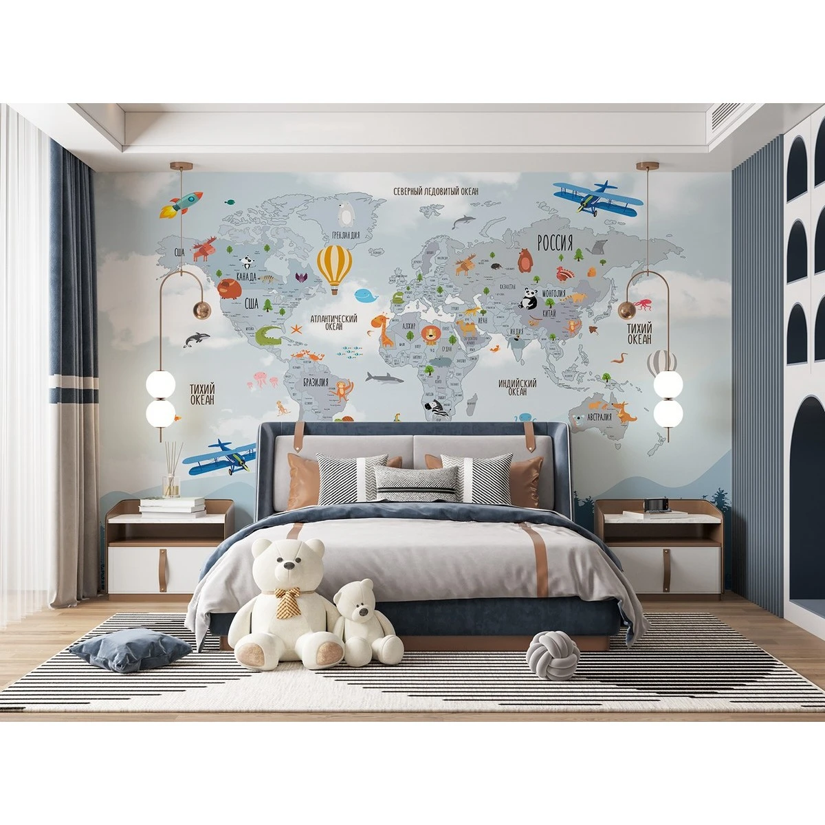 Бесшовное панно Citydecor Детская (карта мира) 64 на флизелиновой основе 500x270 см