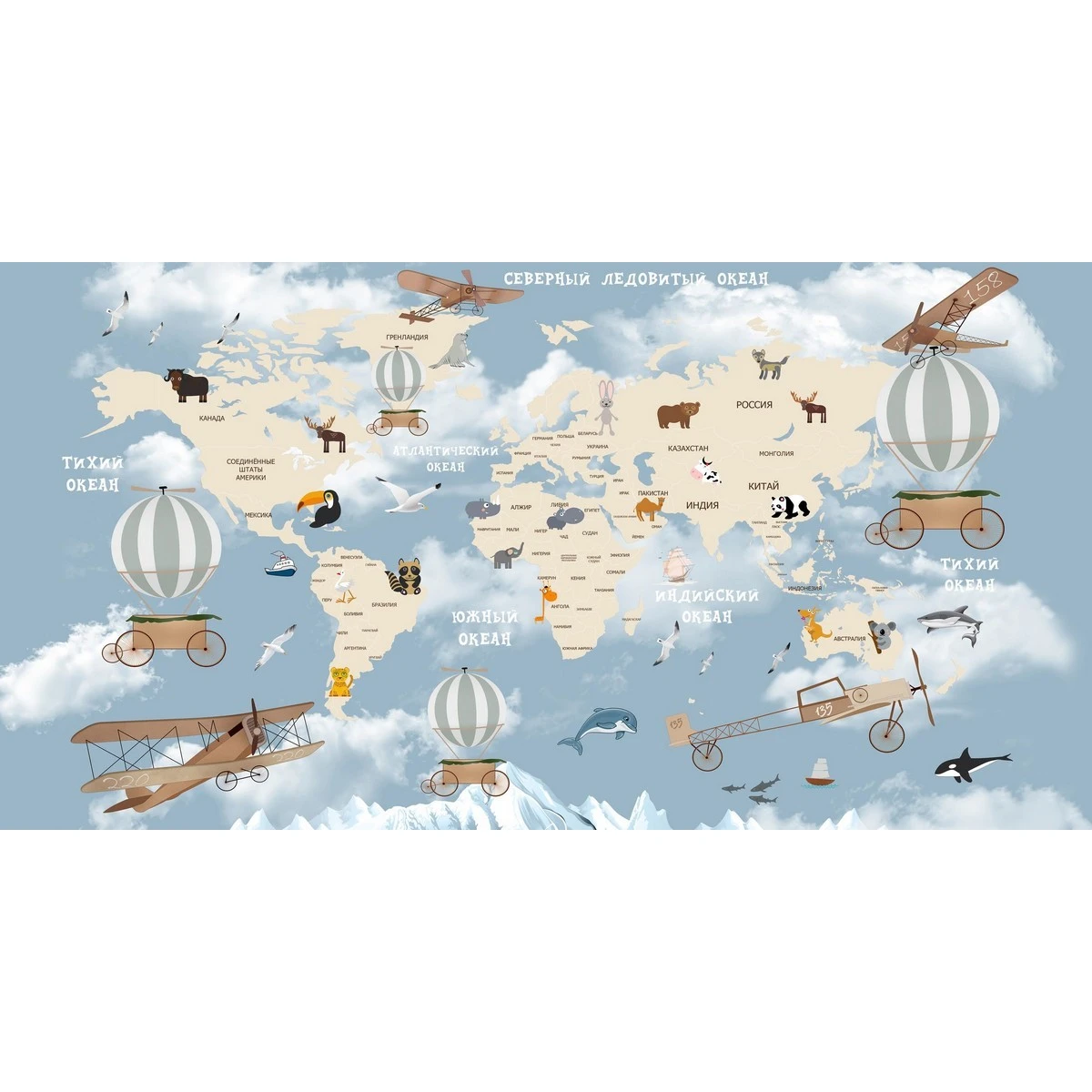 Бесшовное панно Citydecor Детская (карта мира) 81 на флизелиновой основе 500x270 см