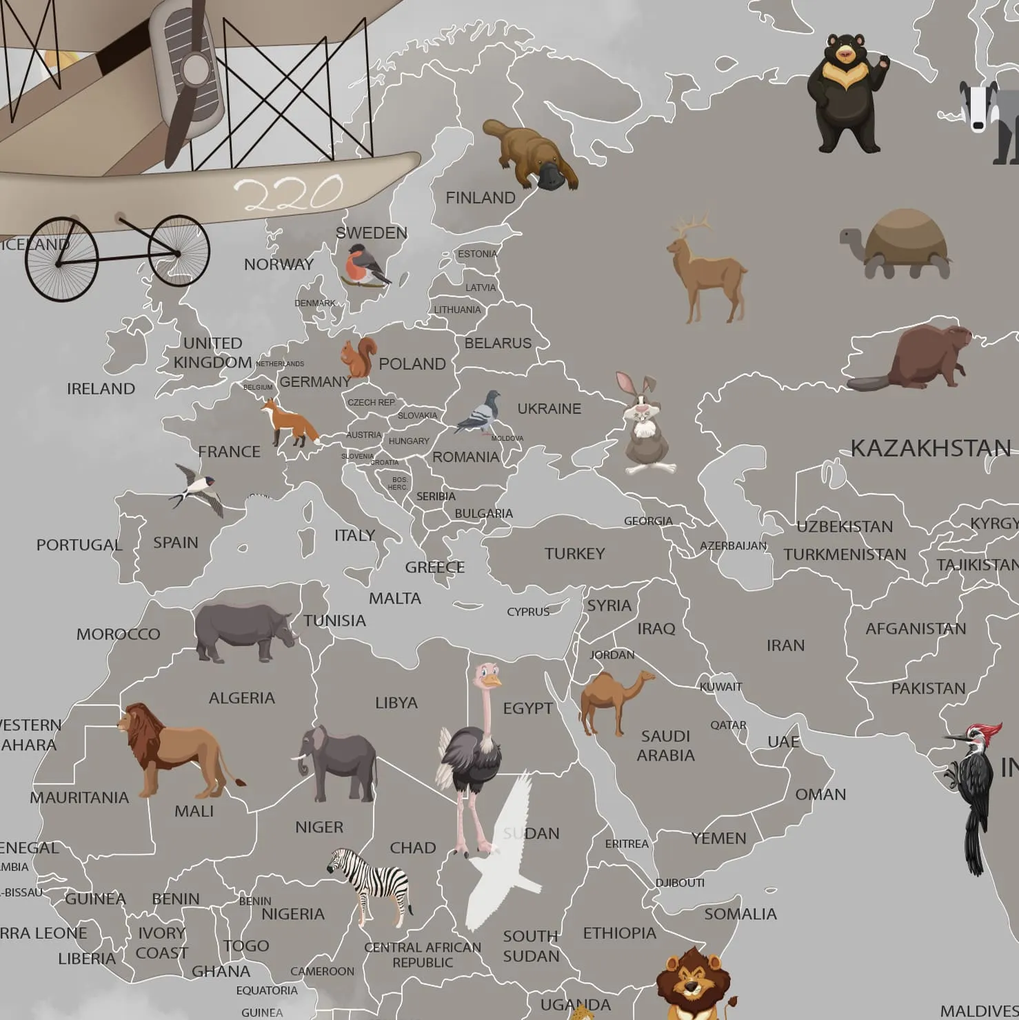 Фотообои рулонные Citydecor Карта мира на английском 1 на флизелиновой основе 500x260 см